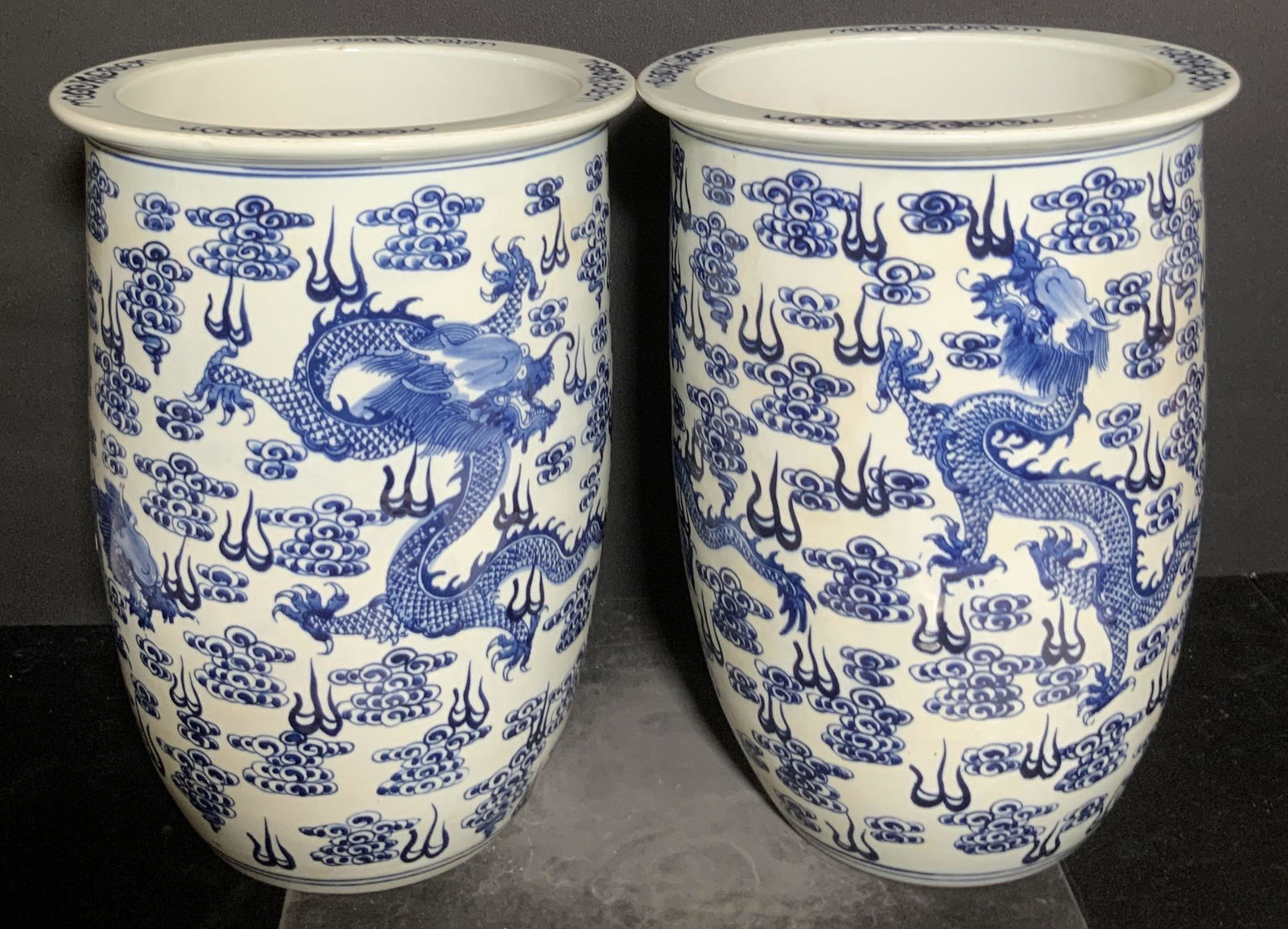 Pair Vntg Blue & White Asian Porcelain Floor Vases (1 of 14)