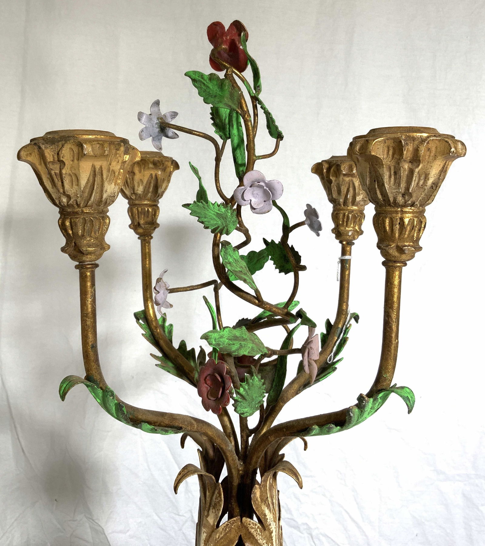 Vintage Gilded Metal & Tole 4 Arm Candelabra (1 of 10)