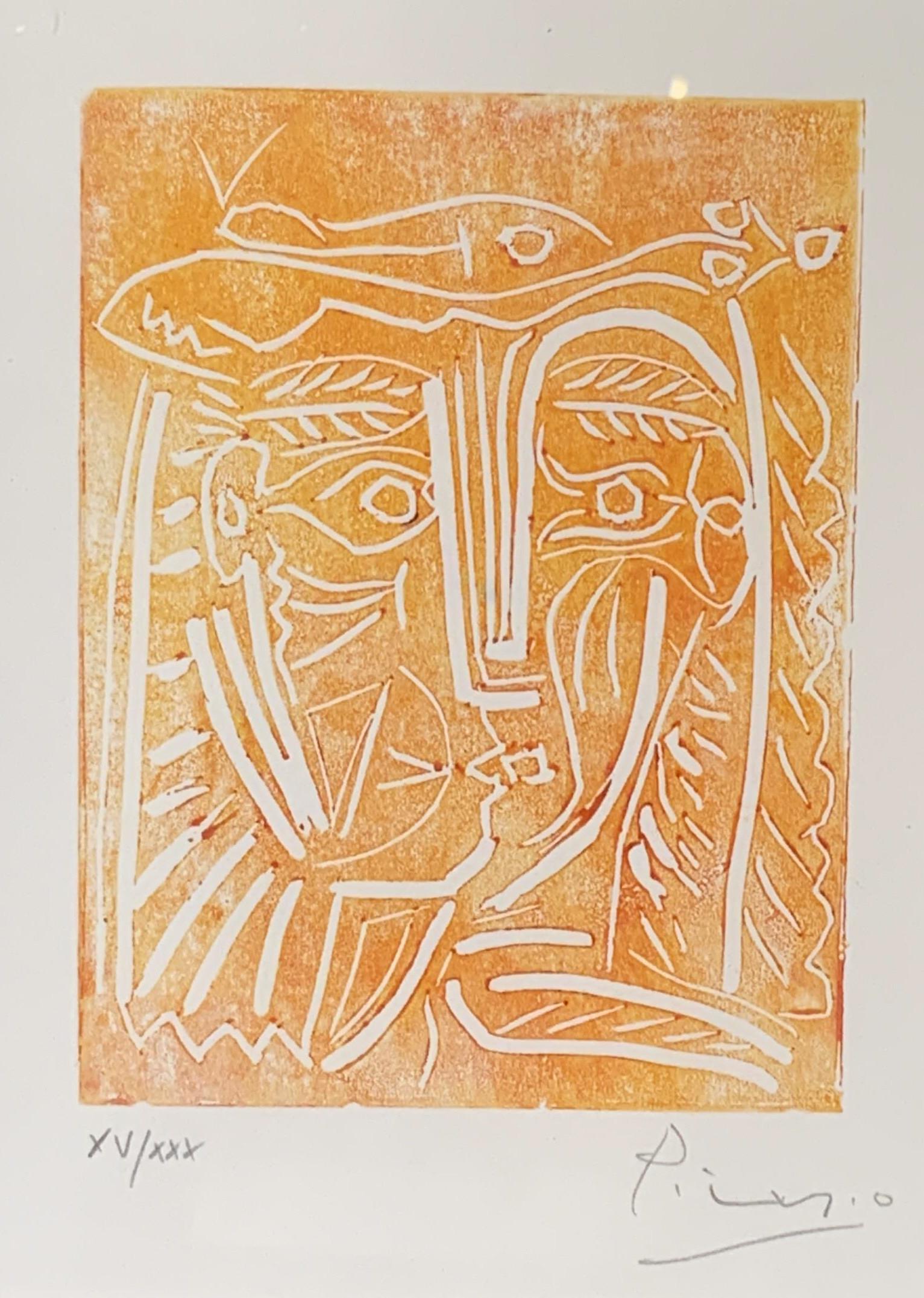 ATTR PABLO PICASSO Signed Cubist Woodblock Print (1 of 10)