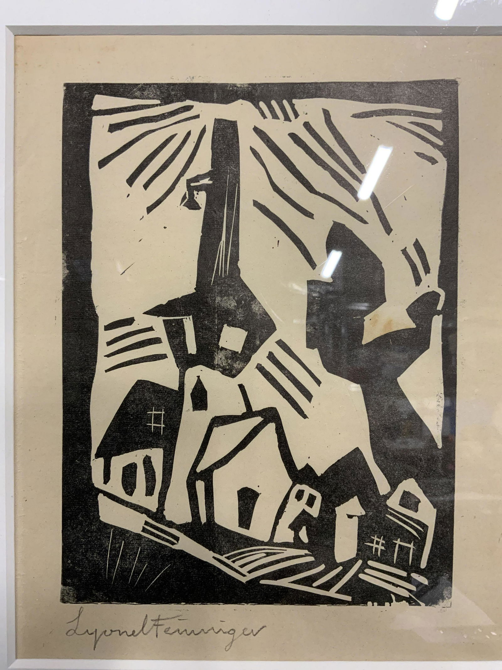ATTR LYONEL FEININGER Signed Woodblock of Village (1 of 10)