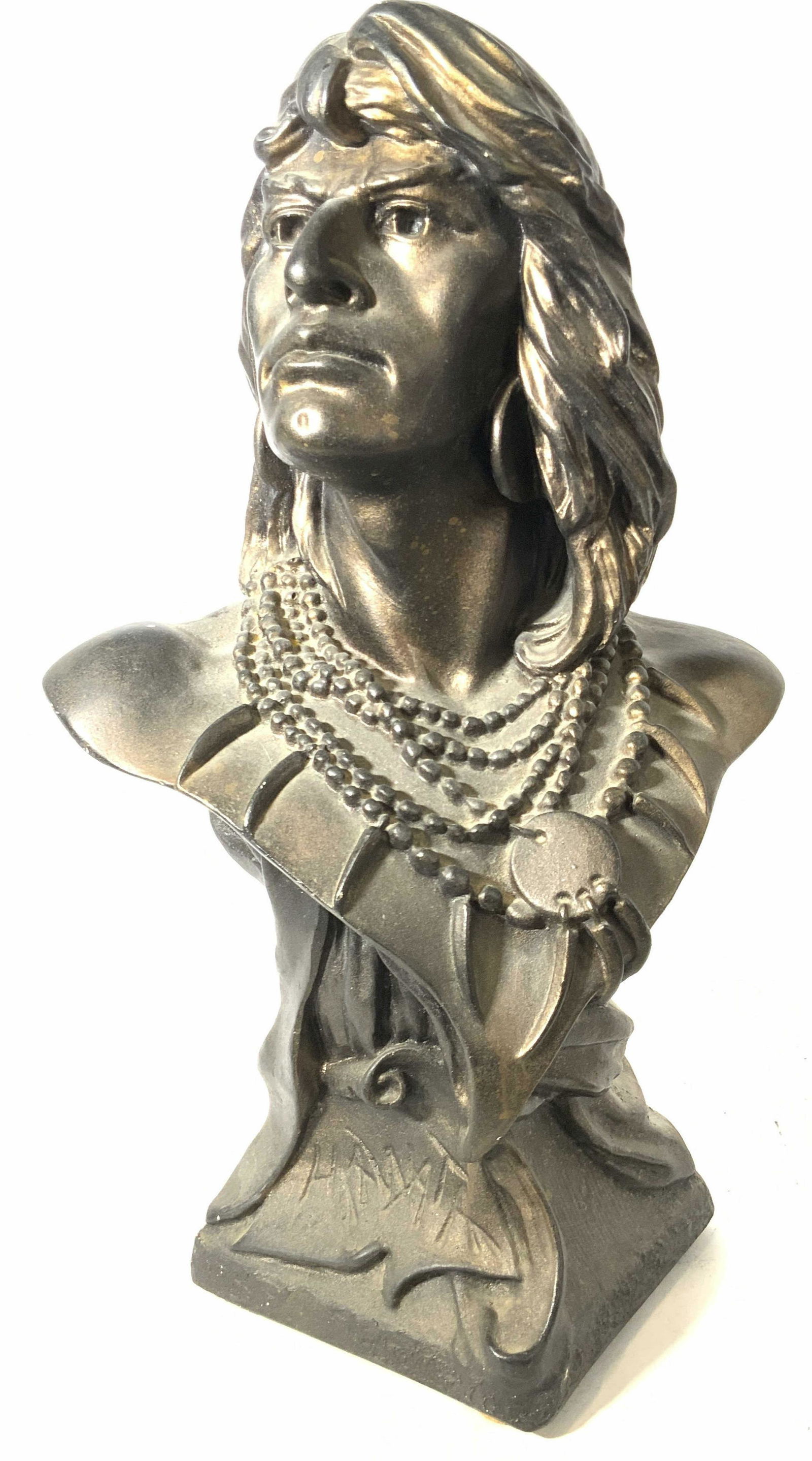 Signed HIAWATA Painted Metallic Plaster Bust (1 of 16)