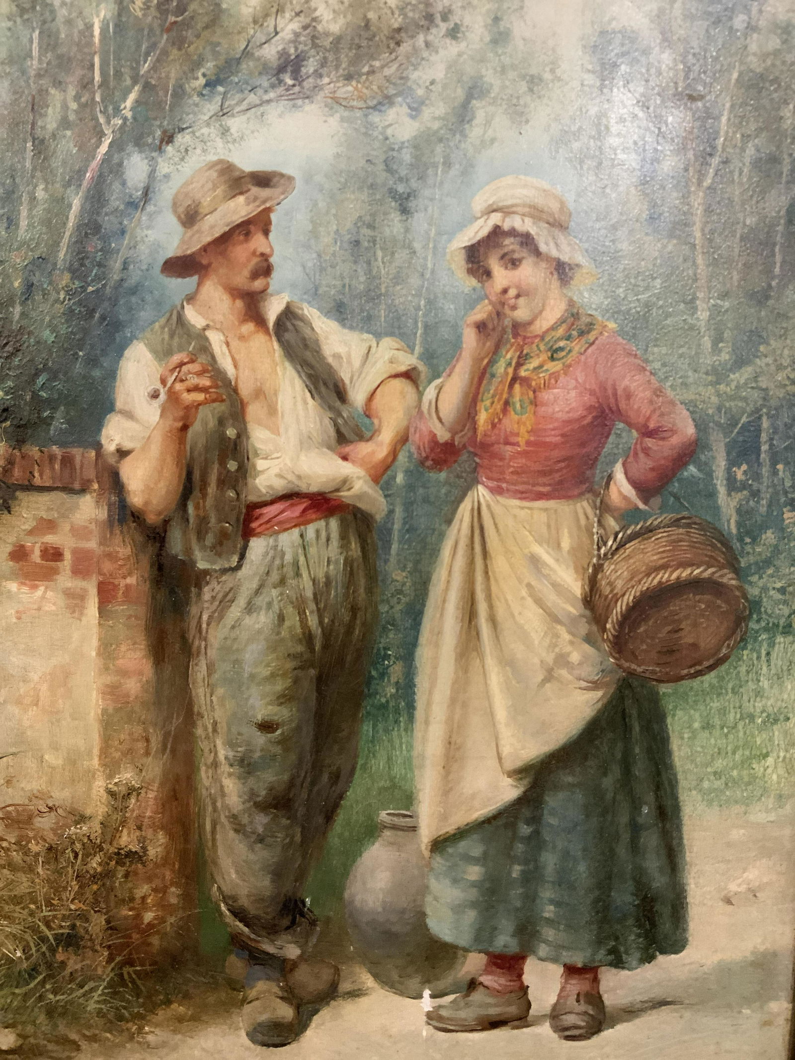 F. DURON Signed Antique Painting of Posing Couple (1 of 12)