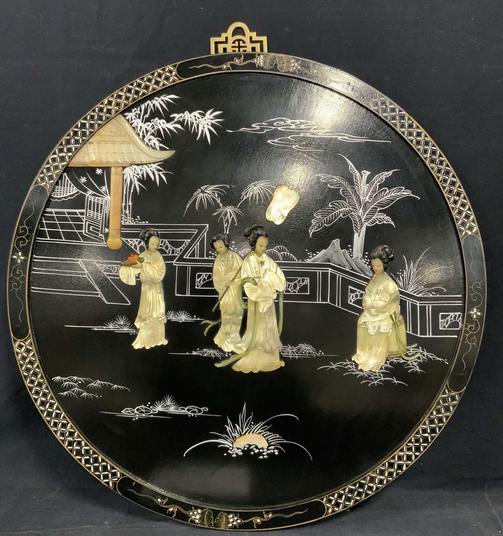 East Asian Carved Wood Decor w/ Pearlescent Relief (1 of 9)