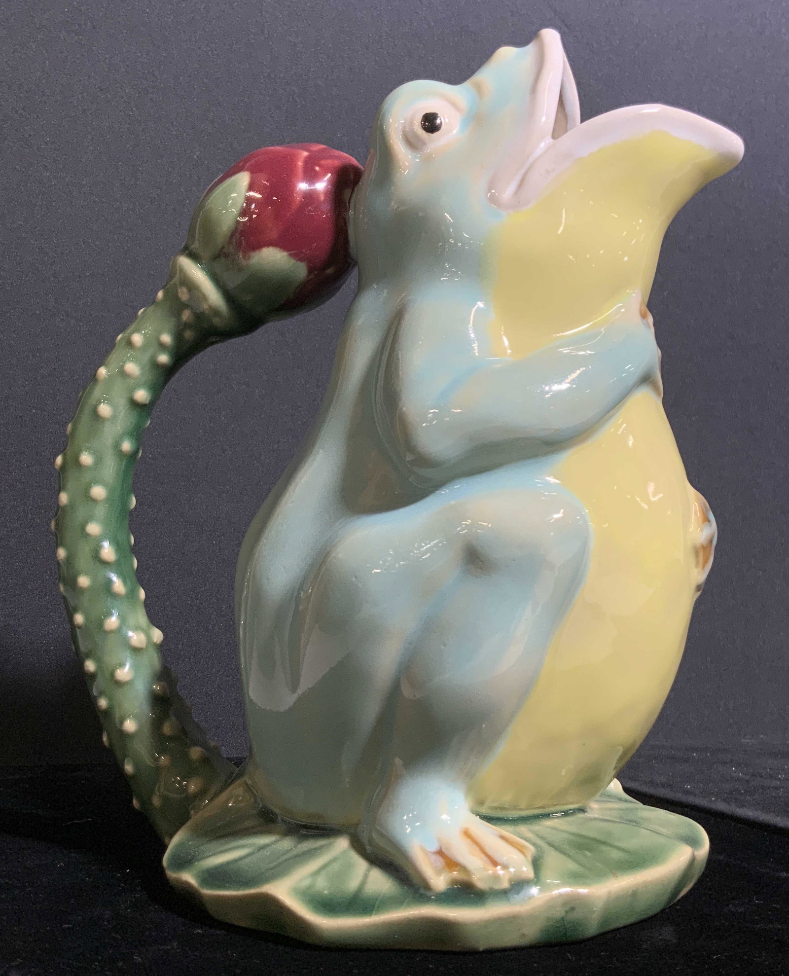 HENRIKSEN IMPORTS Ceramic Majolica Frog Pitcher (1 of 12)