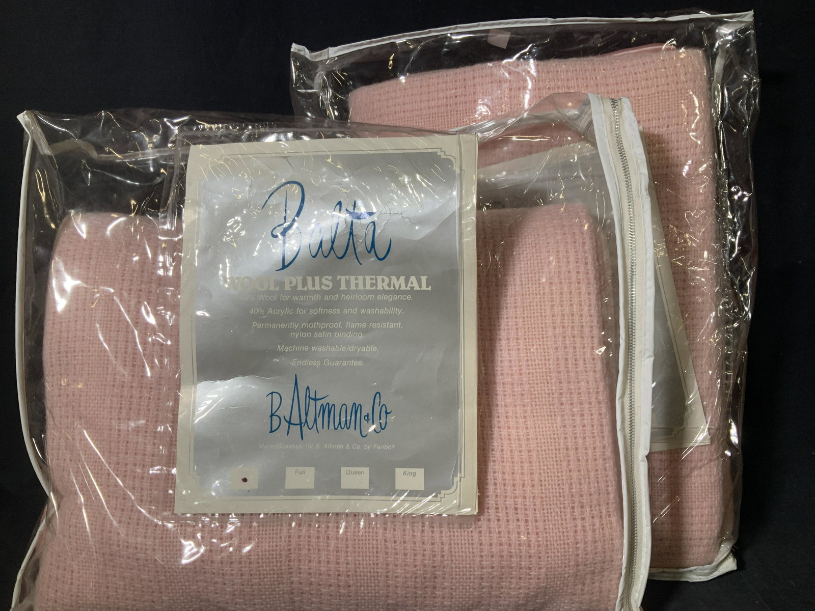 B. Altman Vtg Pink Woven Wool Twin Blankets, 2 (1 of 5)
