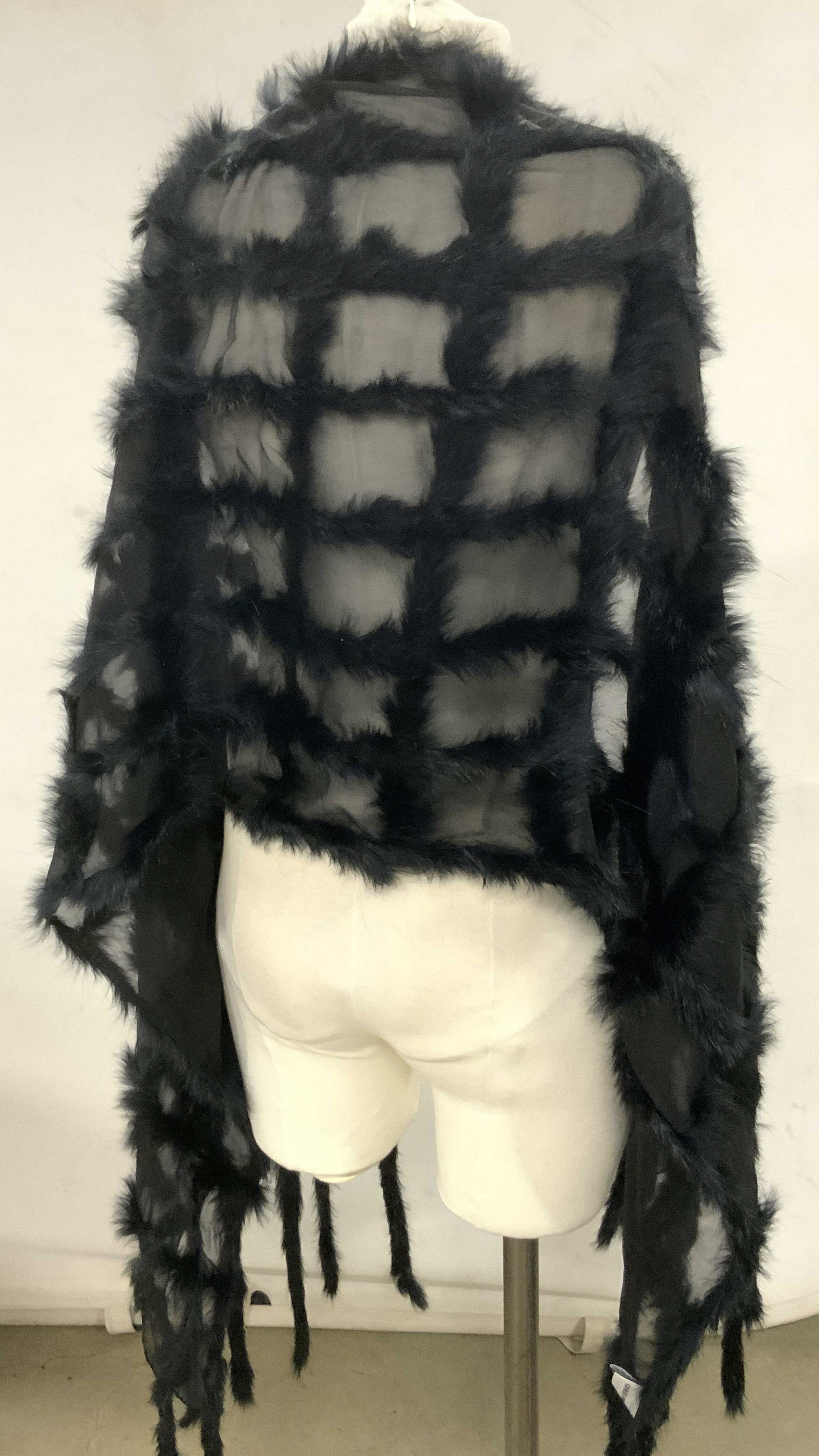 GIORGIO ARMANI Black Faux Fur Silk Scarf / Shawl (1 of 11)