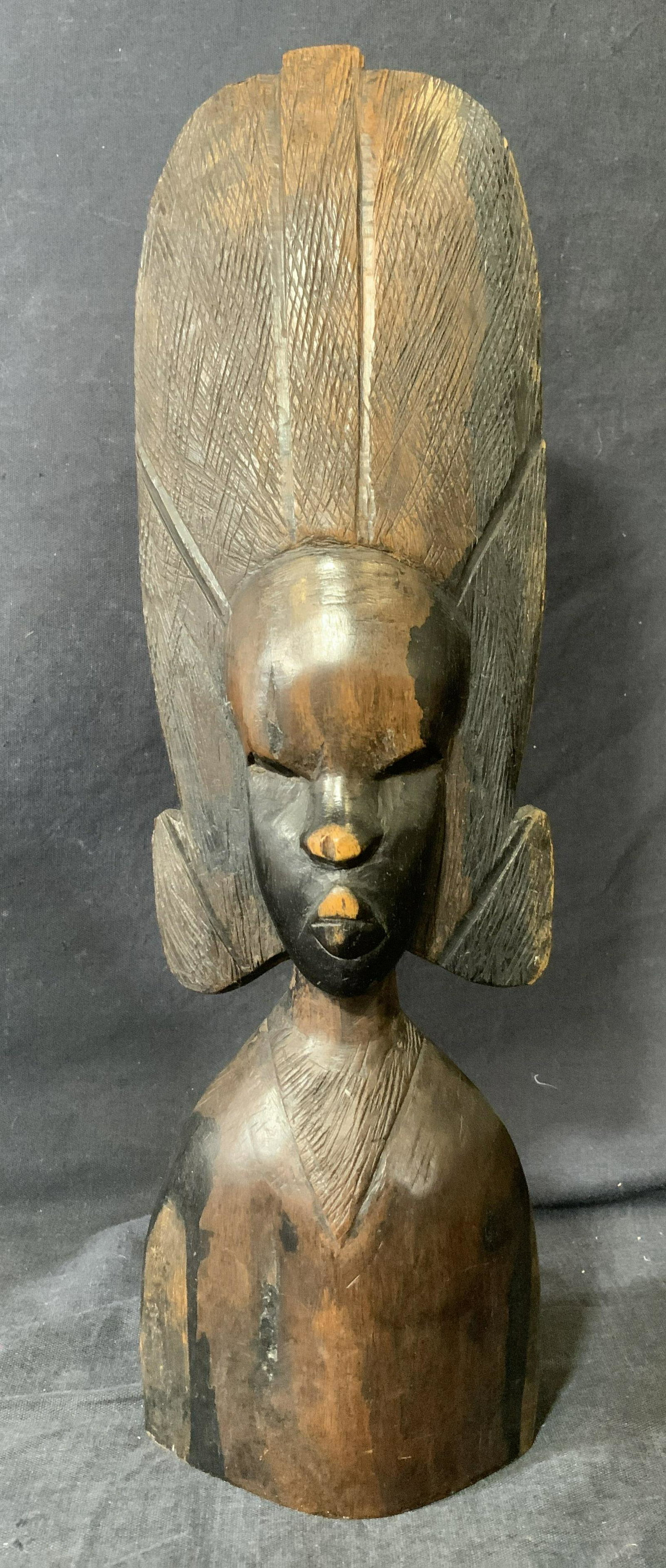 African Hand Carved Wood Bust of Woman (1 of 6)