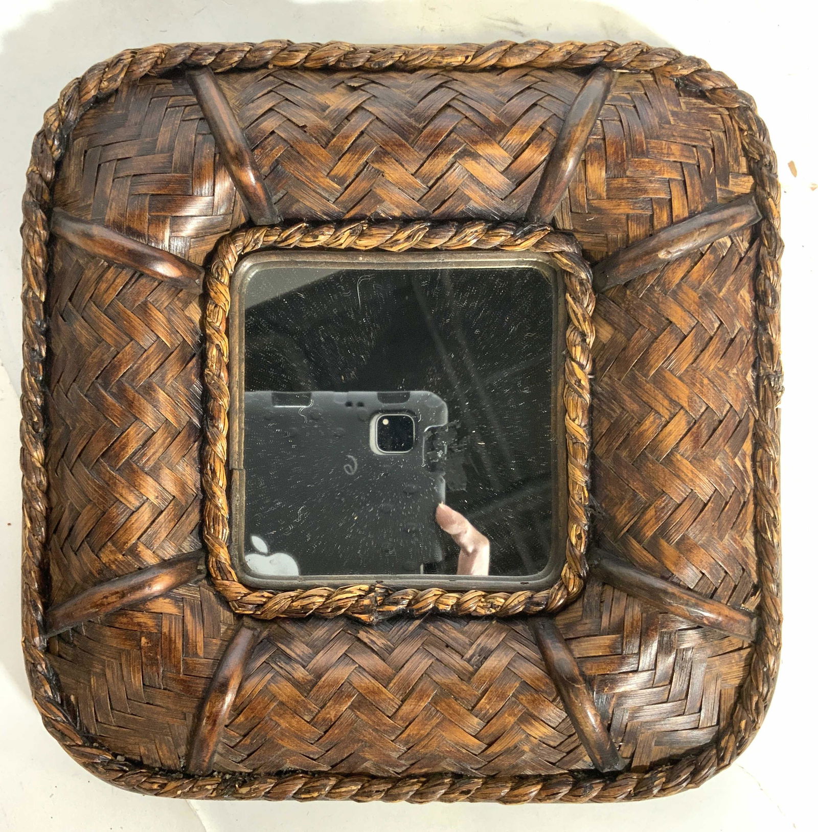 Vintage Woven Wicker Frame Mirror (1 of 8)