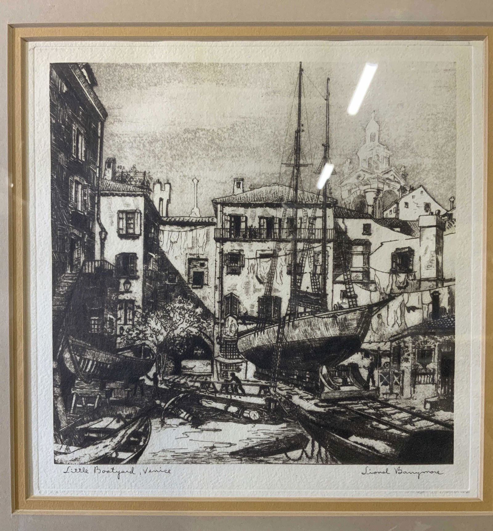 Vintage LIONEL BERRYMORE Etching Little Boat Yard (1 of 8)