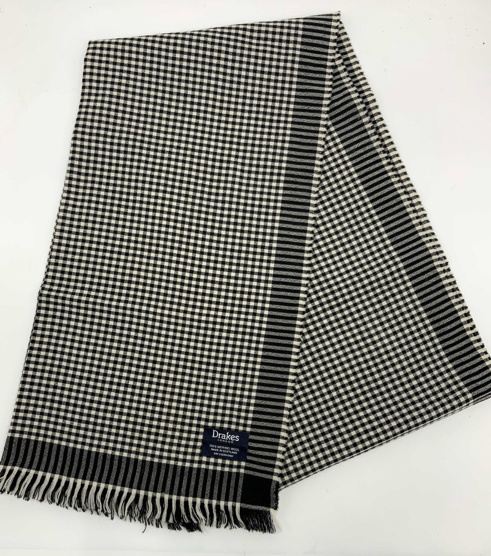 DRAKES 100% Wool Black & White Plaid Scarf (1 of 8)