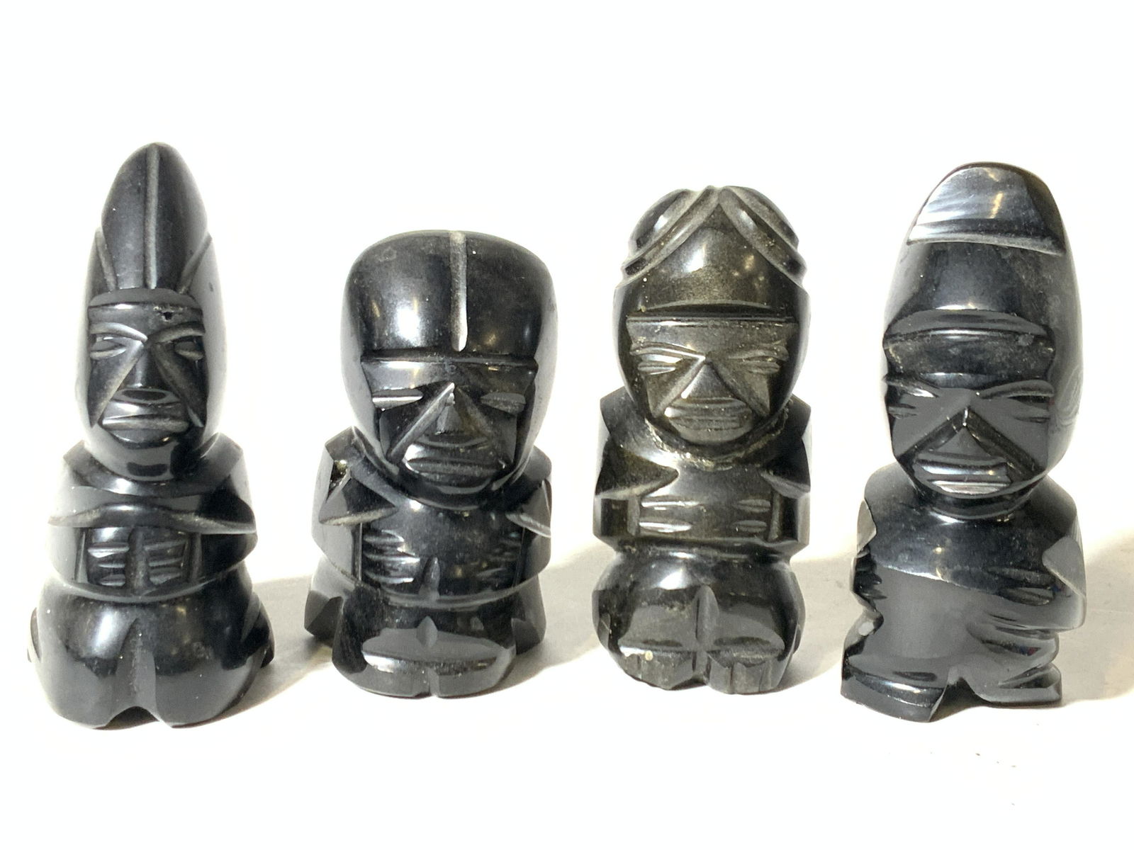 4 Carved Obsidian Aztec Toltec Statues (1 of 8)