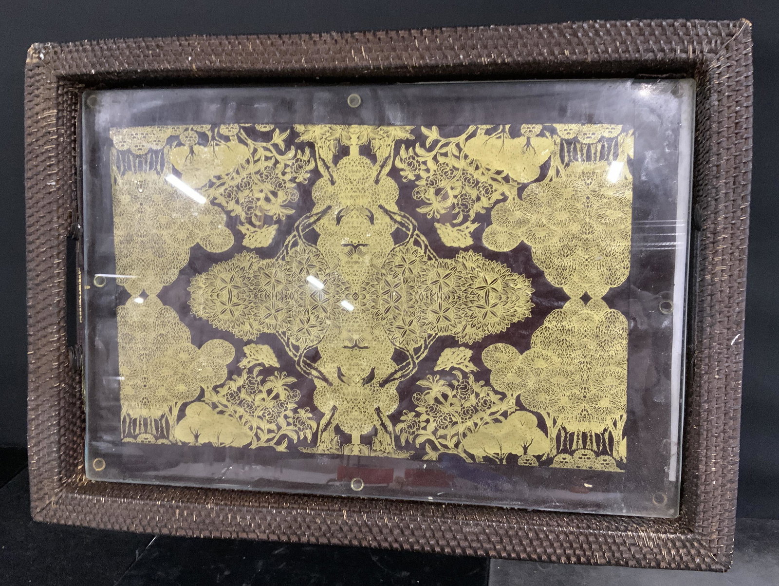 Woven Serving Tray w Inlaid Glass (1 of 5)