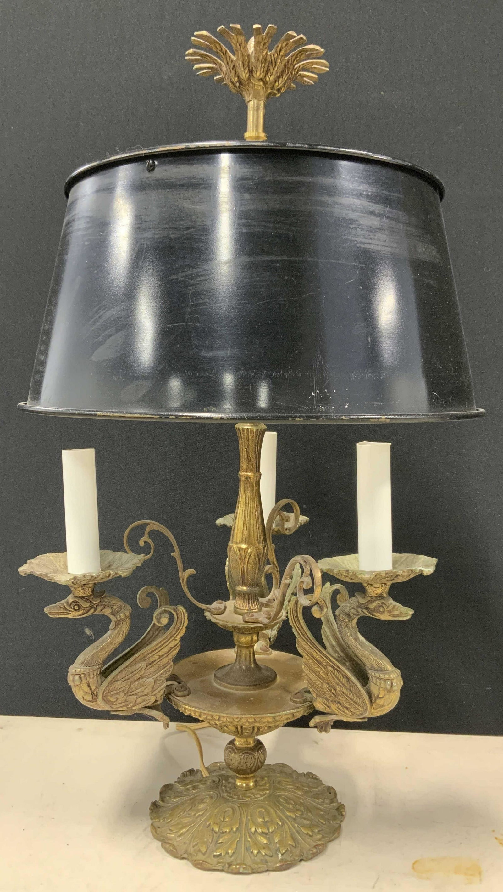 Vintage Brass Bouillot Lamp w Tole Shade (1 of 11)