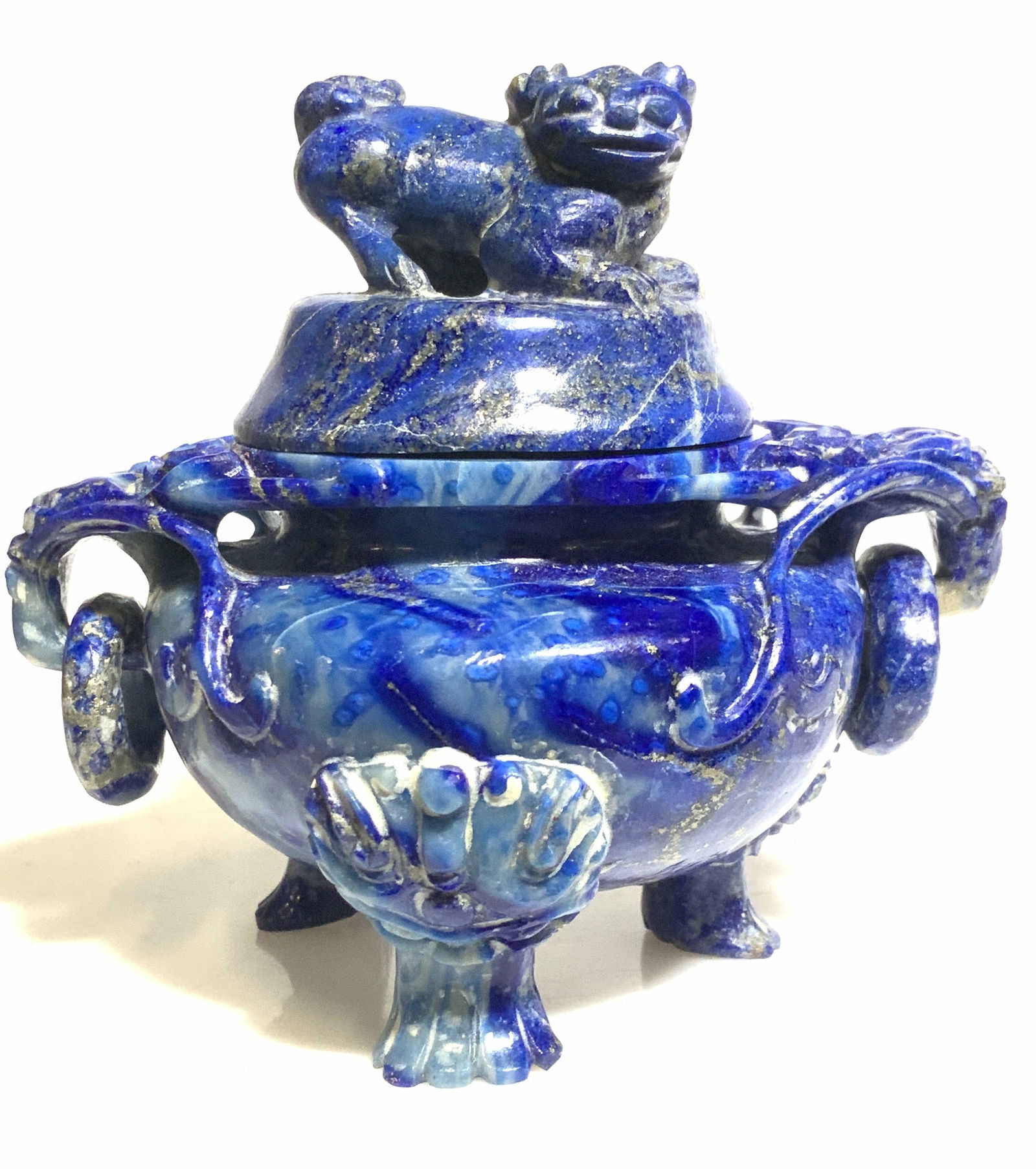 Chinese Carved Lapis Covered Fu Censer Vessel (1 of 9)