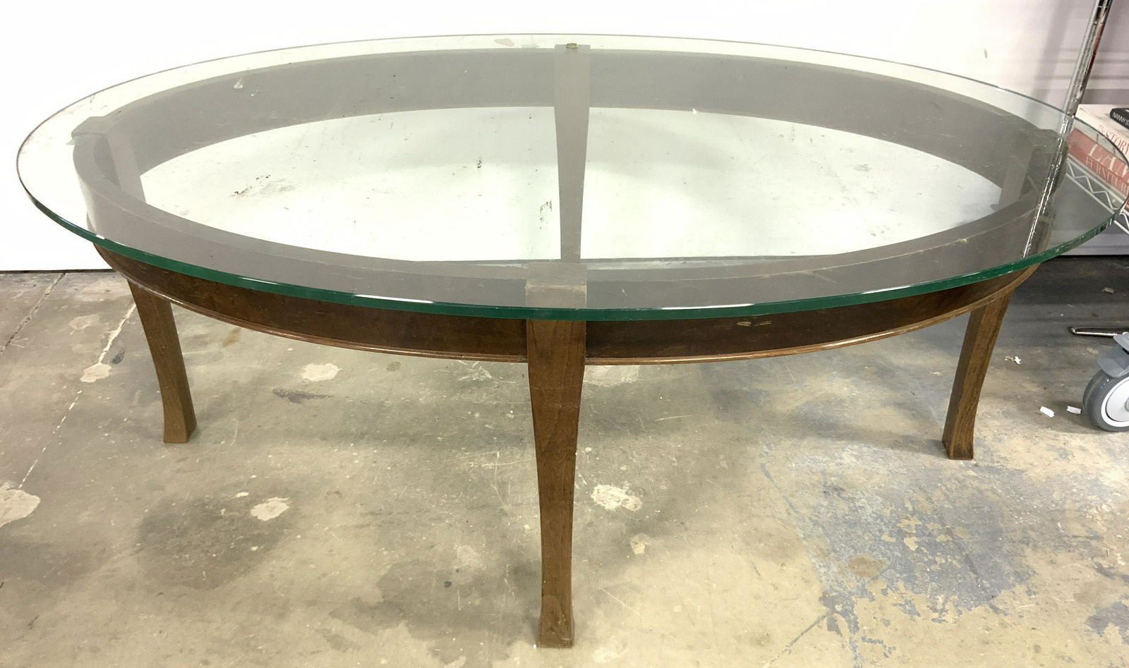 Vintage Glass Top Coffee Table W Wooden Base (1 of 10)