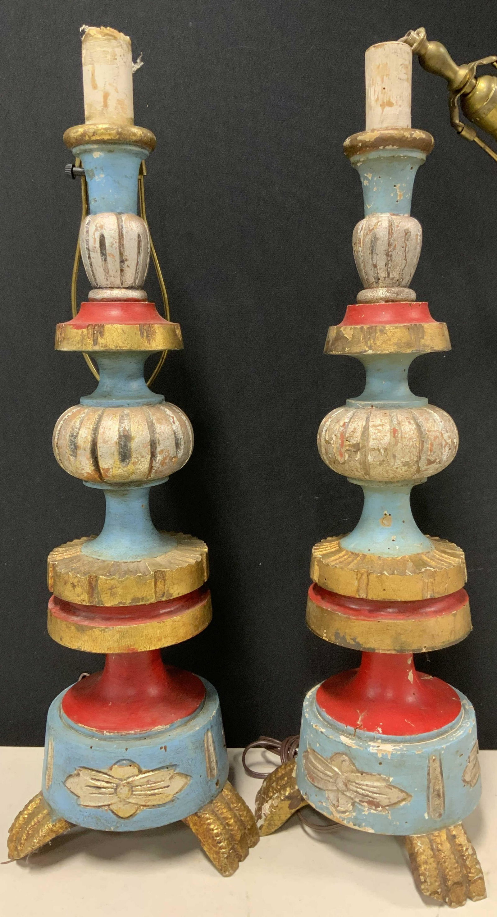 Pair Antique Carved Altar-stick Lamps (1 of 11)