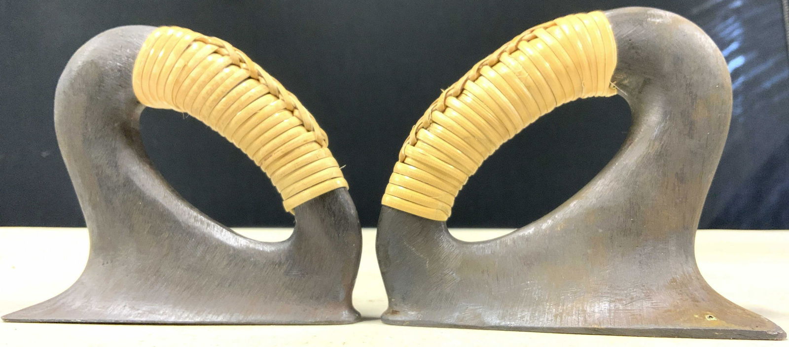 Pair Carl Aubock BRASS AND CANE BOOKENDS (1 of 10)