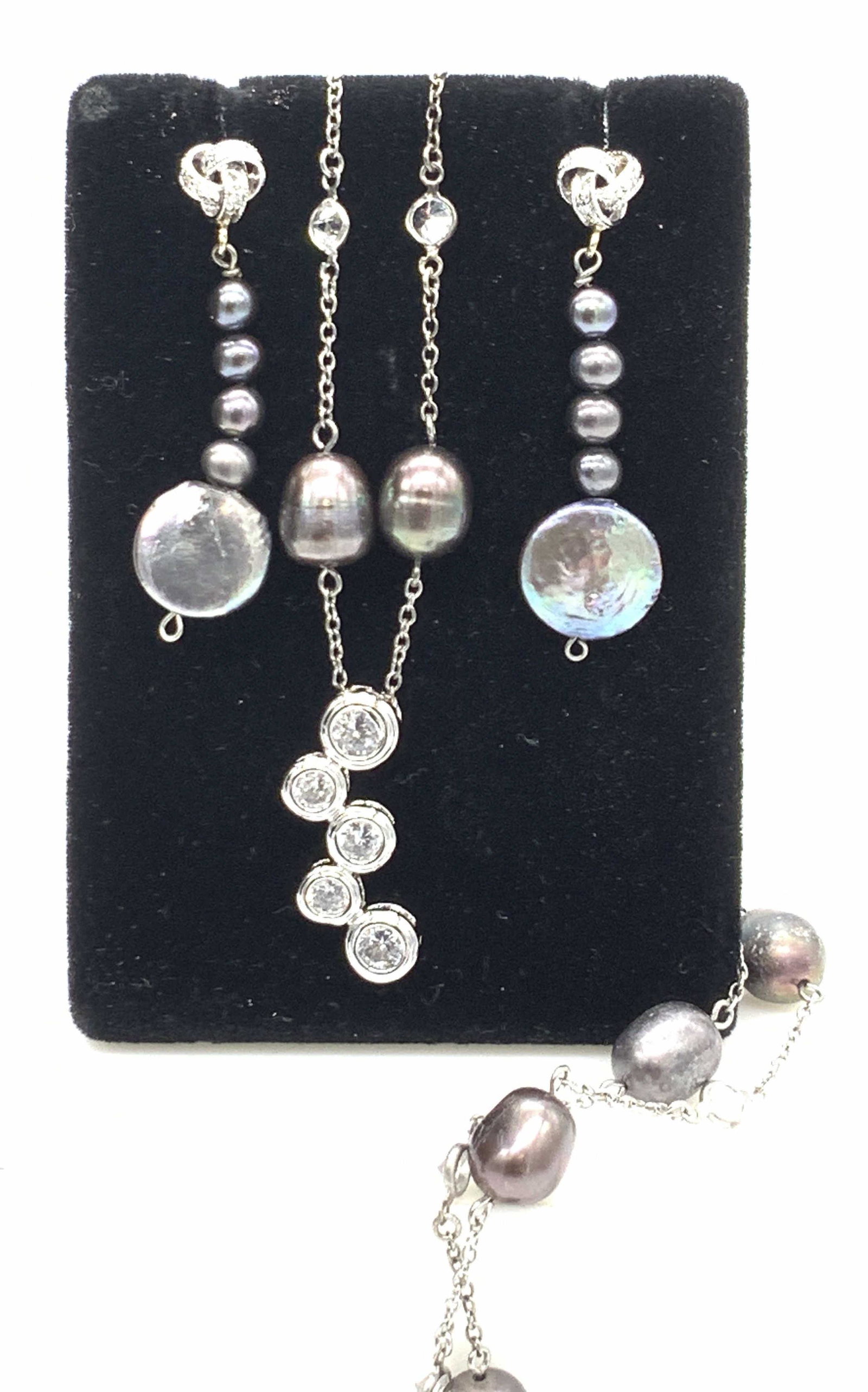 Tahitian Pearl Necklace & Earrings, Sterling +14k (1 of 5)