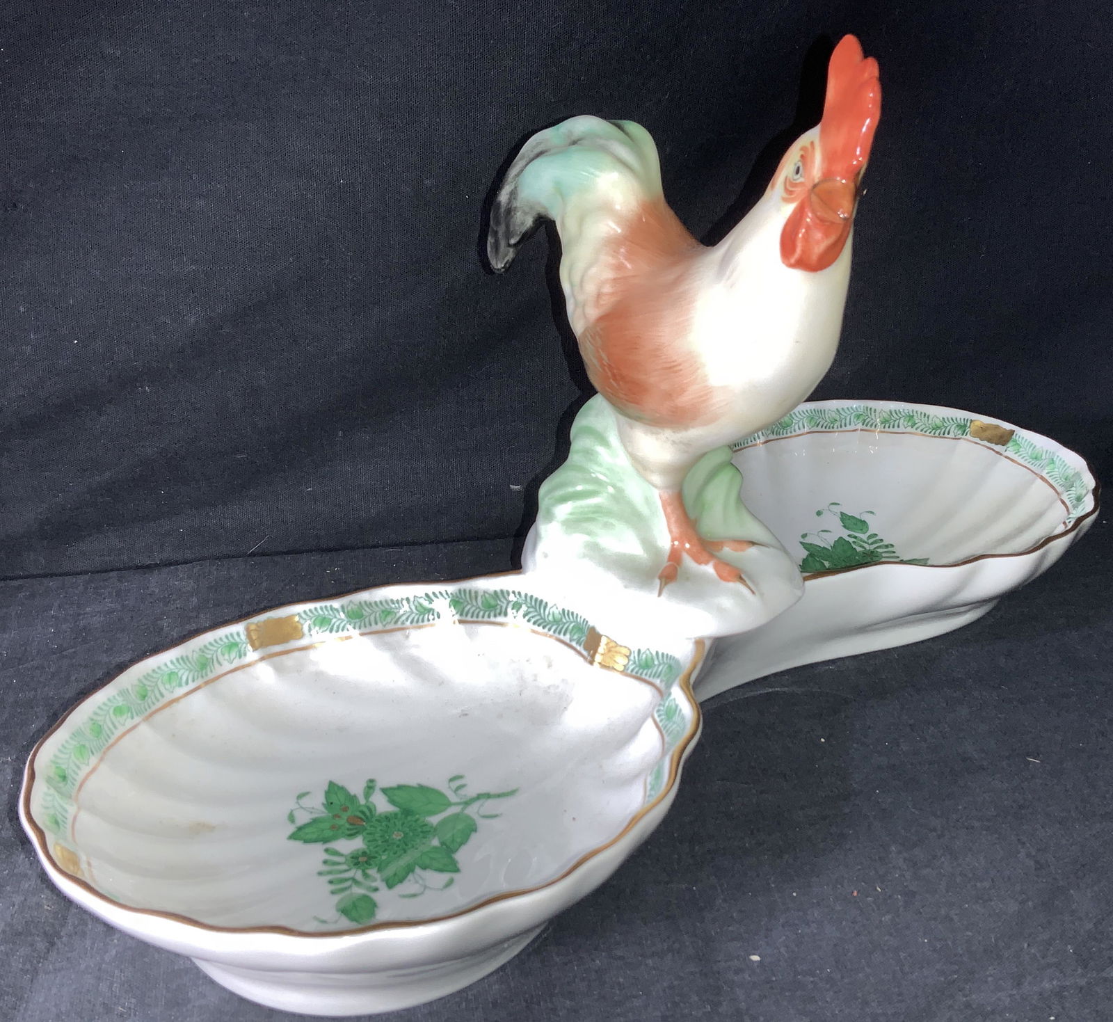 HEREND HUNGARY Rooster Bouquet Porcelain Dish (1 of 11)