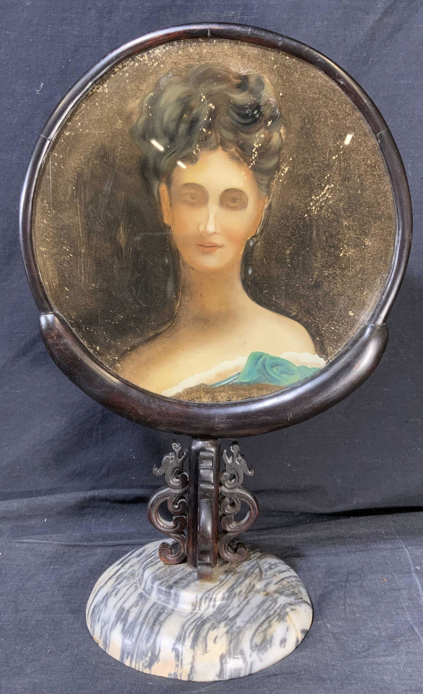 Antique Vanity Table Mirror w Reverse Painting (1 of 11)