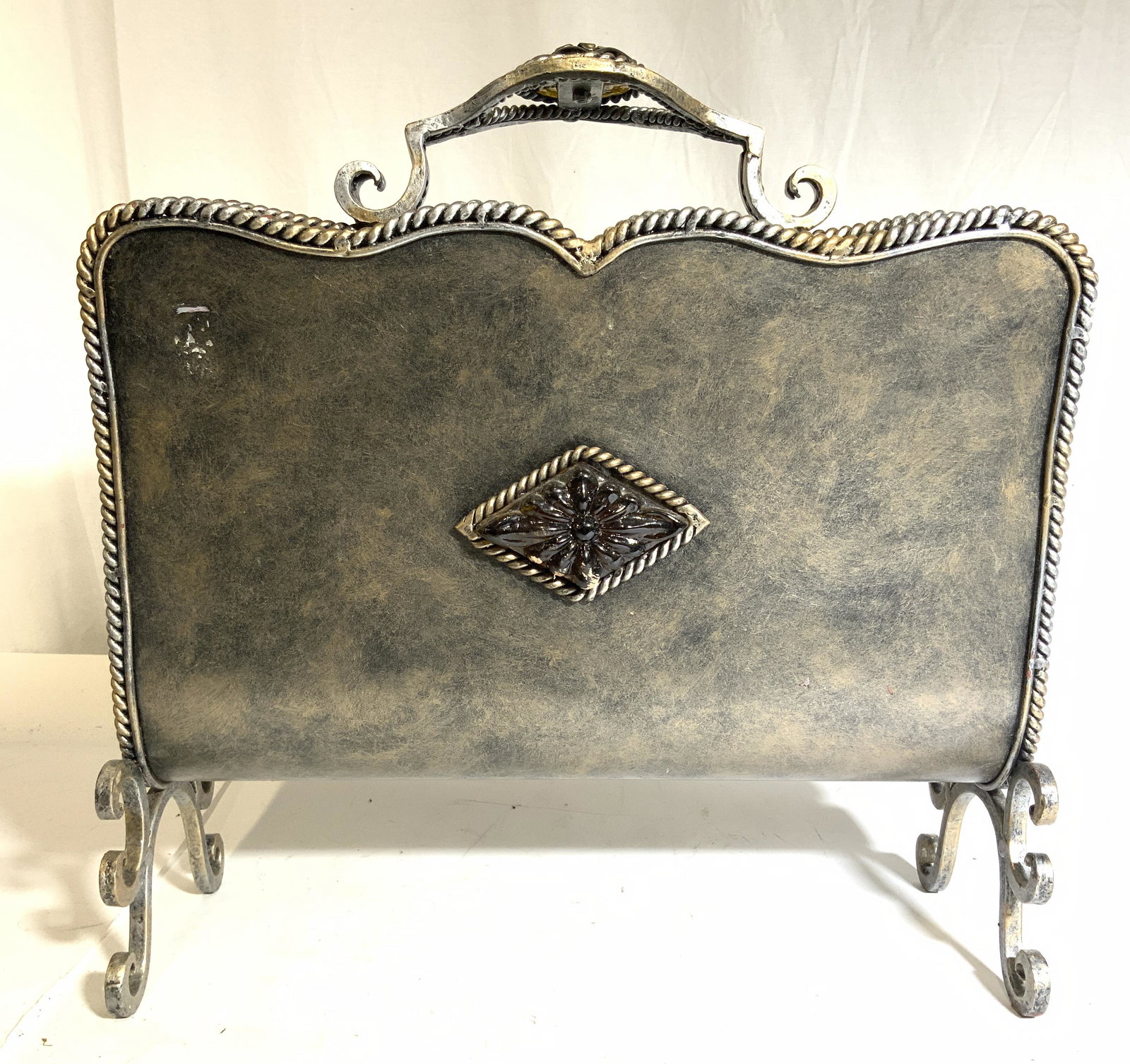 Vintage Footed Metal Magazine Holder (1 of 10)