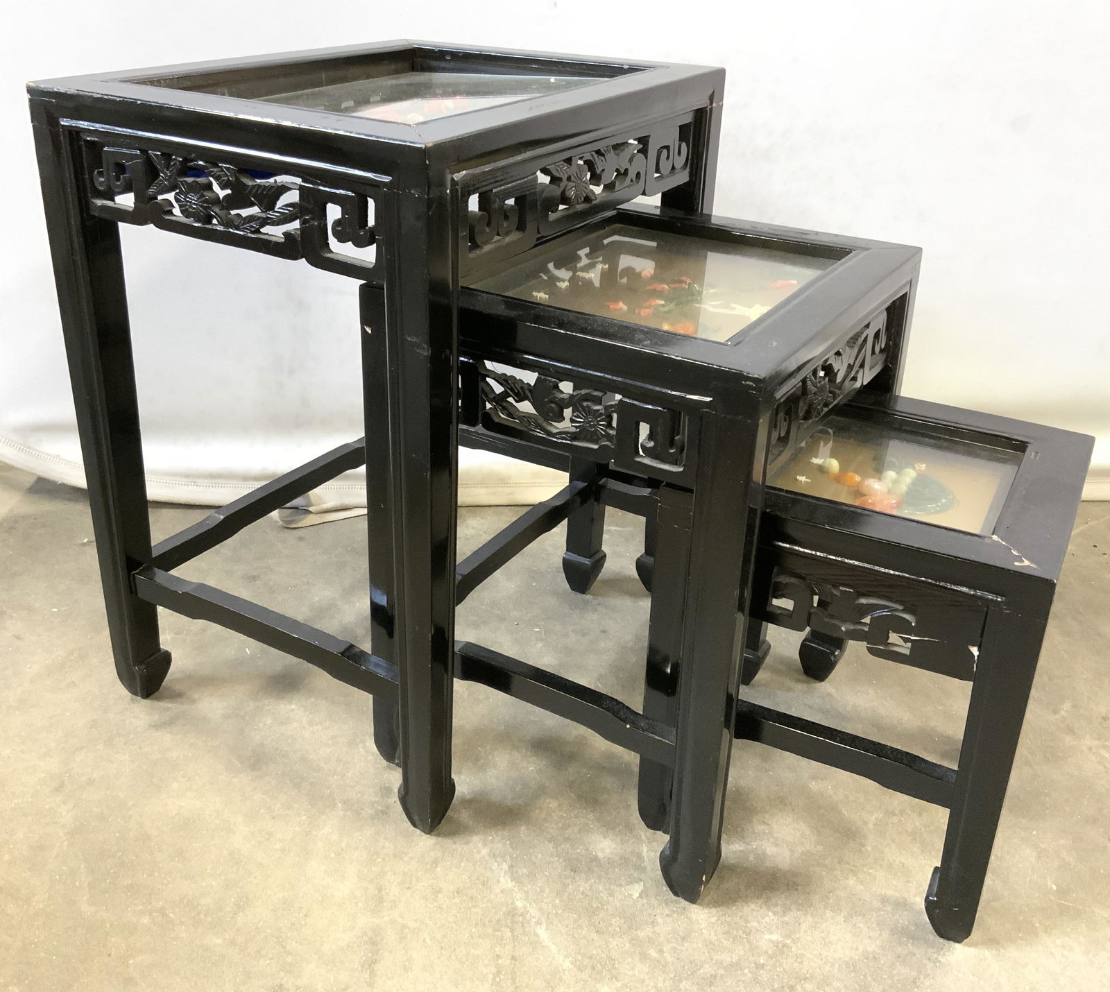 Set 3 Wooden Asian Shadowbox Nesting Tables (1 of 14)