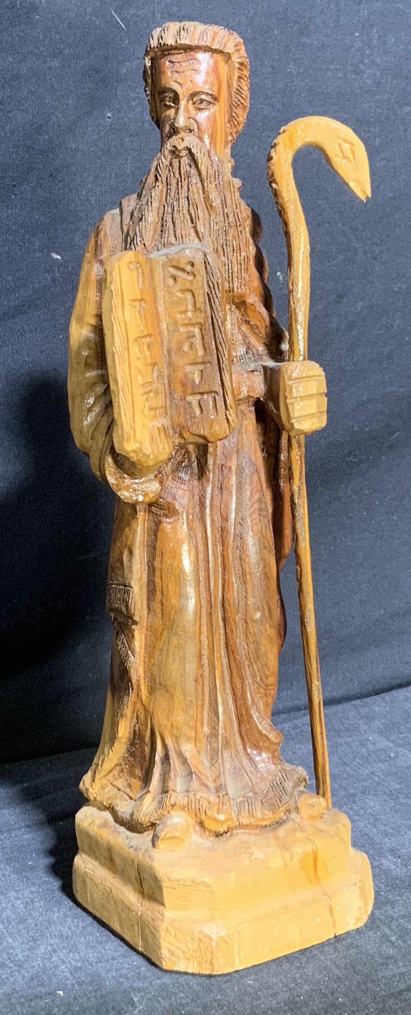 Hand Carved Wood Sculpture of Moses & 10 Comm. (1 of 8)