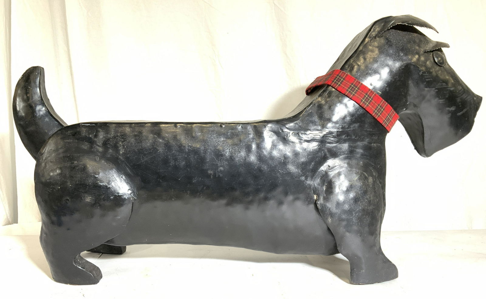 Metal Dog Sculpture W Plaid Scarf 28 in long (1 of 10)