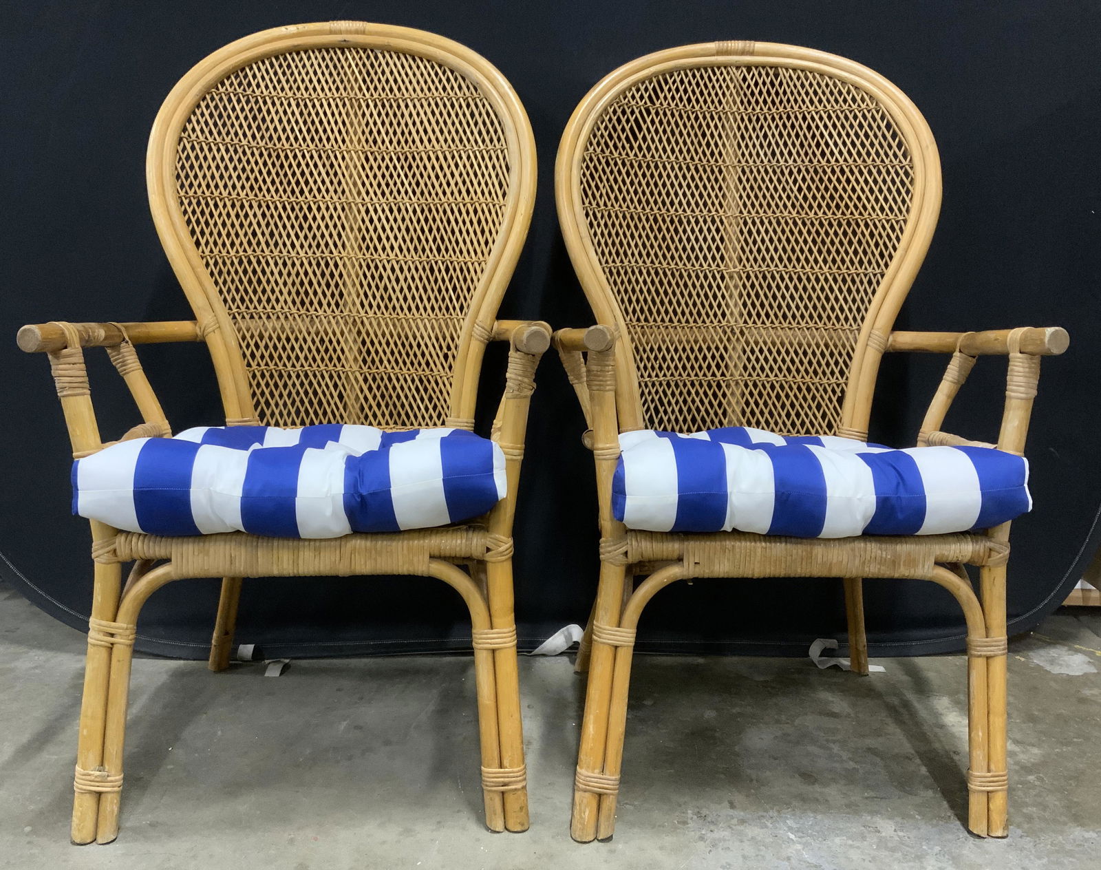 Pair Woven Wooden Chairs w Cushions (1 of 12)