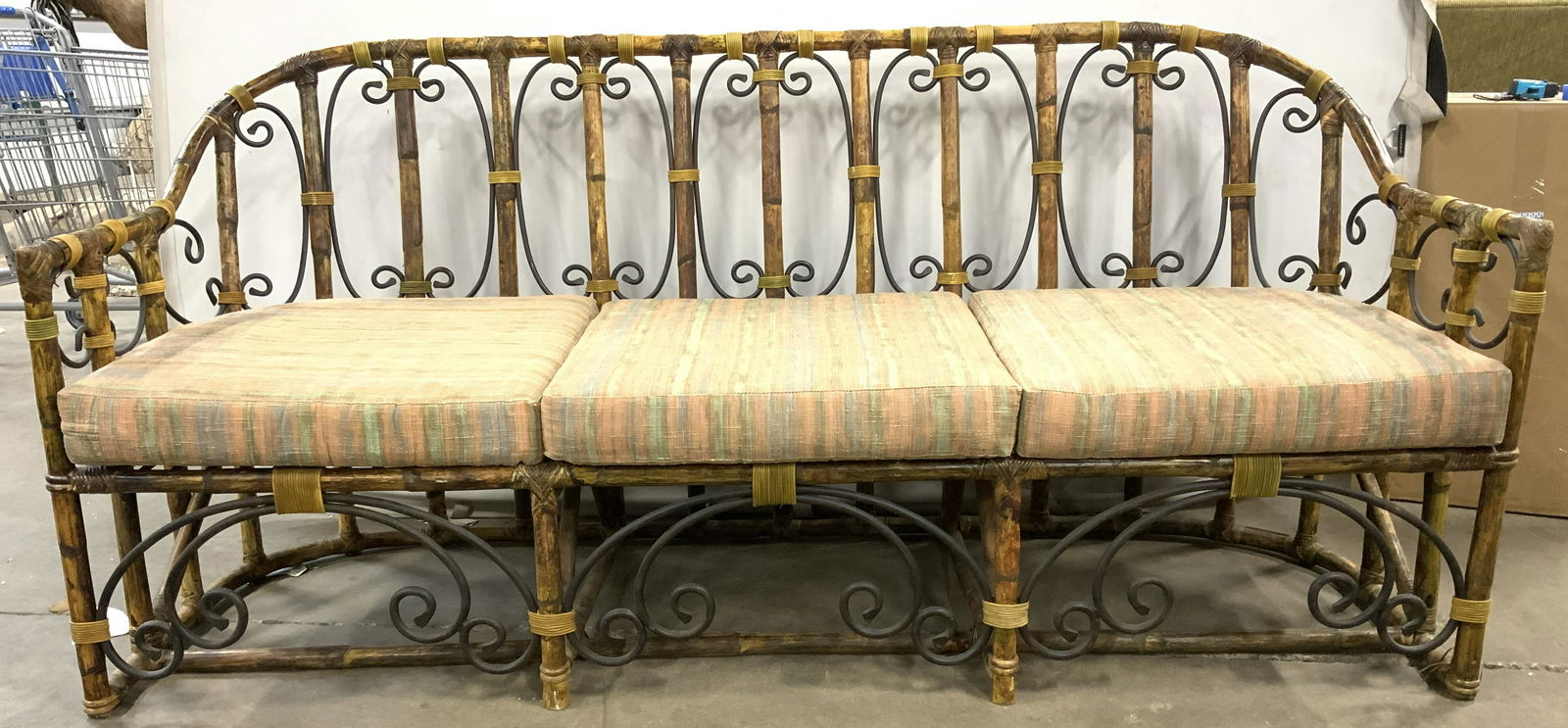 Vntg Bamboo Style Bench W Seat Cushions (1 of 10)