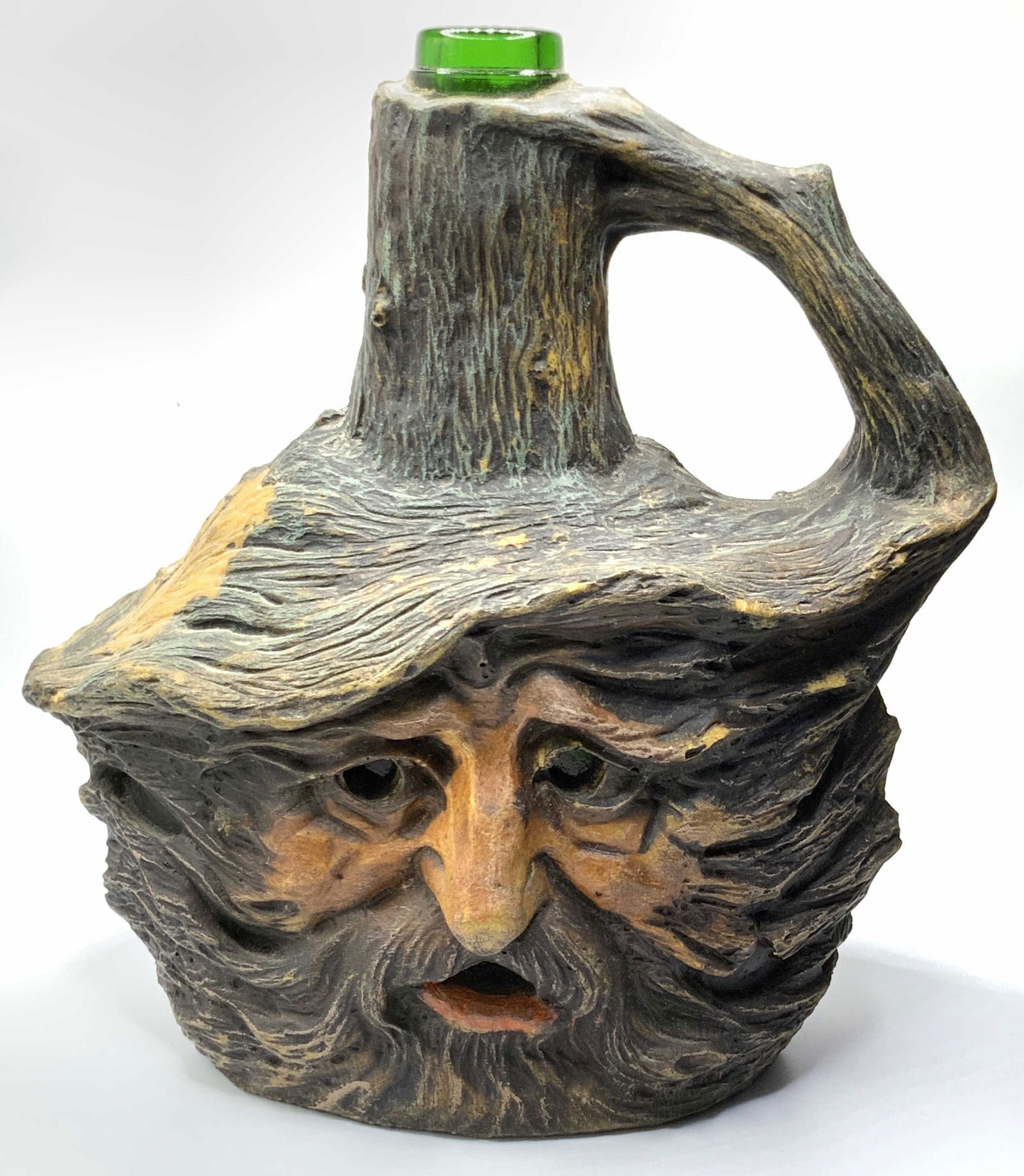 Vintage Handcrafted Face Over Green Glass Bottle (1 of 13)