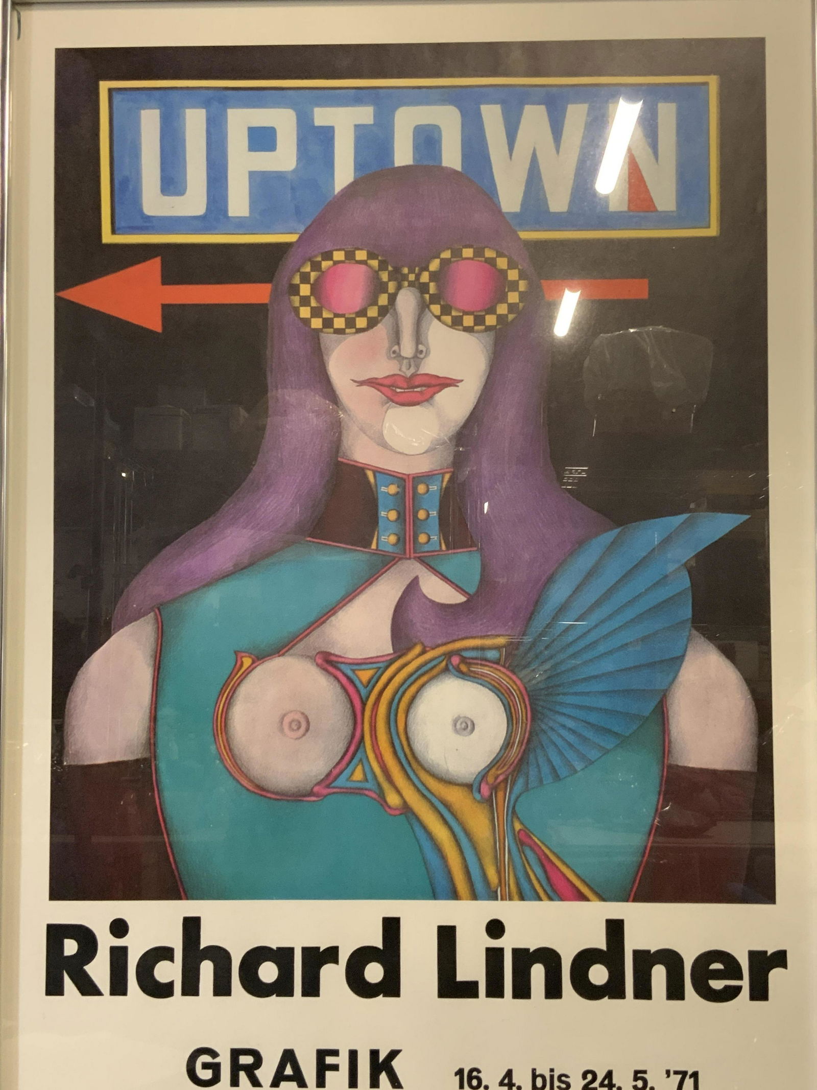 RICHARD LINDNER Vintage Gallery Exhibition Poster: RICHARD LINDNER Vintage Gallery Exhibition Lithograph Poster, Germany, circa 1971, text reads RICHARD LINDER, GRAFIK ORIGINALE, 16.4.71 bis 24.5.’71, 24.5.71 bis 11.6.71, Galerie Hans Hoeppner - 8 M