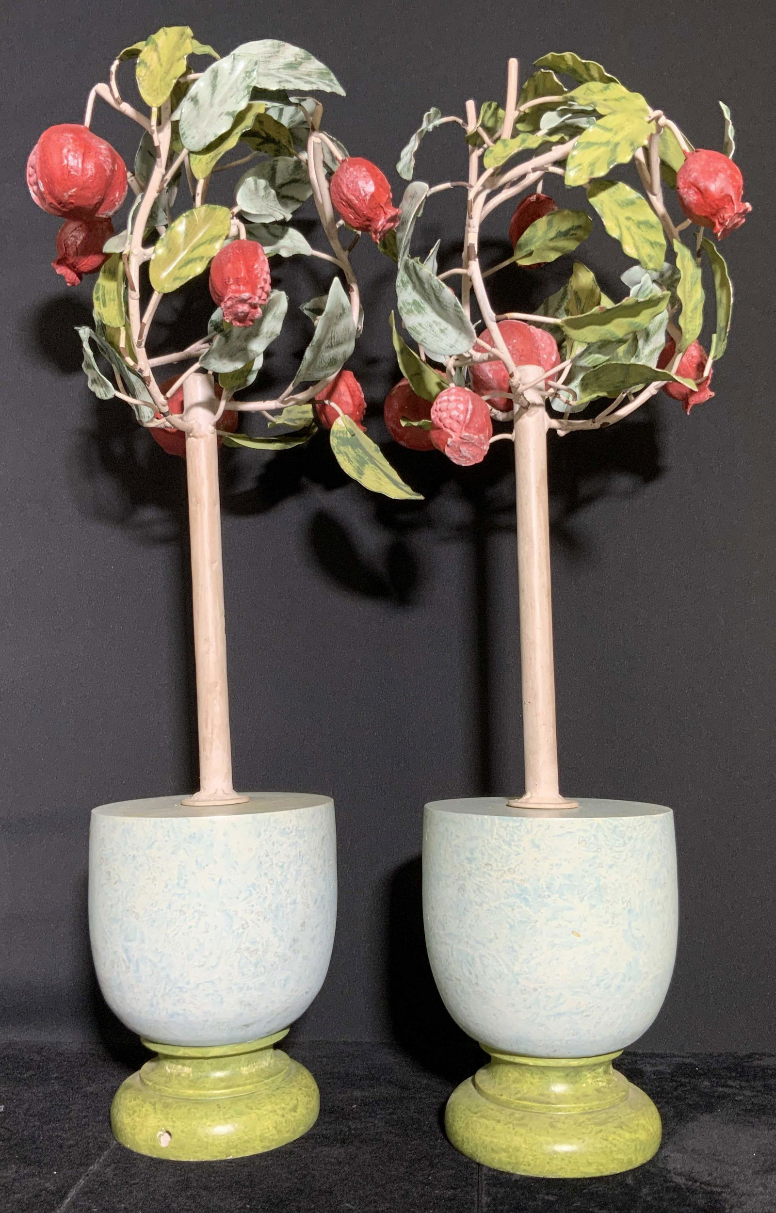 Pair Vintage Tole Pomegranate Topiary Statues (1 of 17)