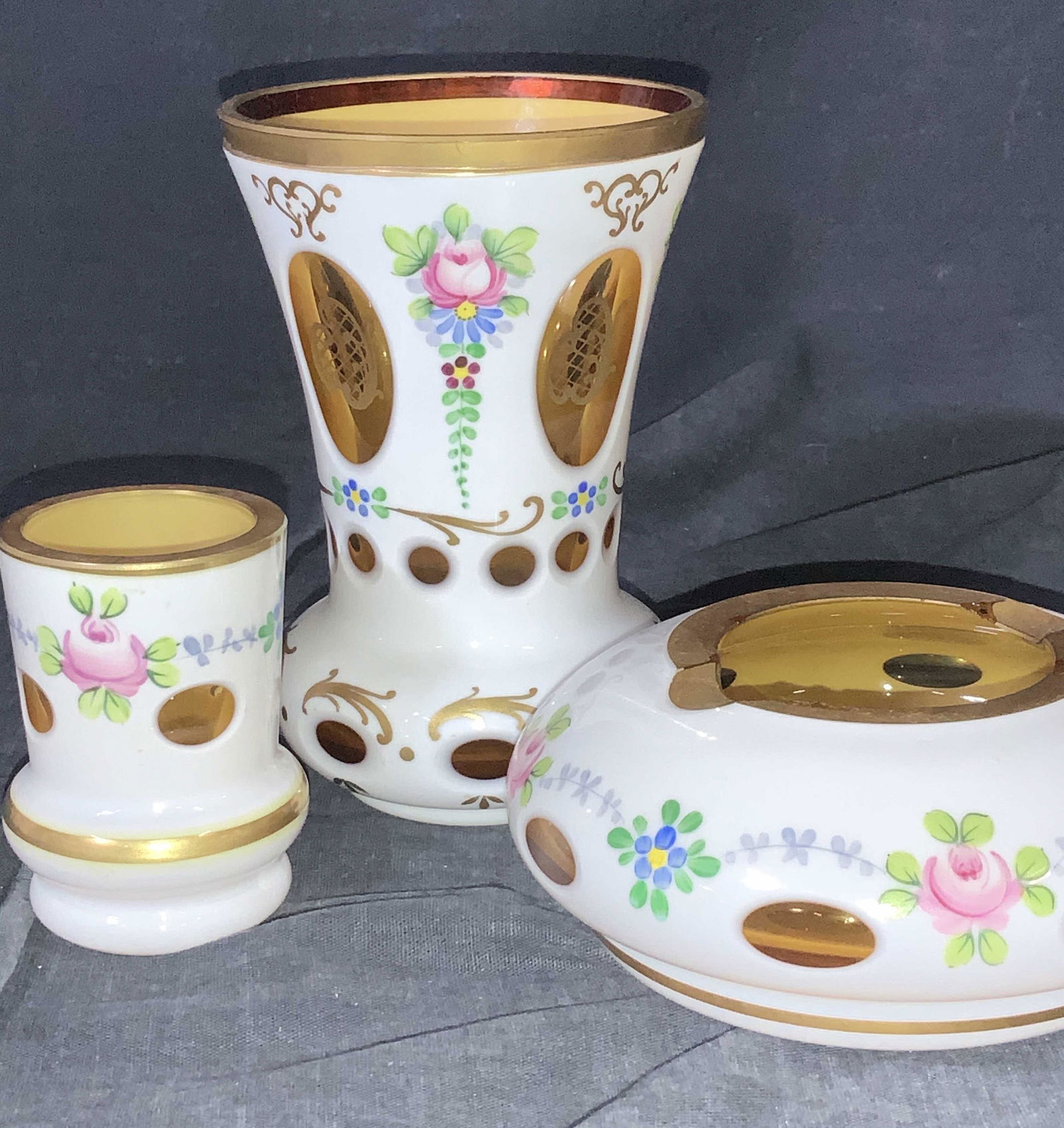 Set3 Vintage Opaline Cut to Red Glass Accessories (1 of 8)