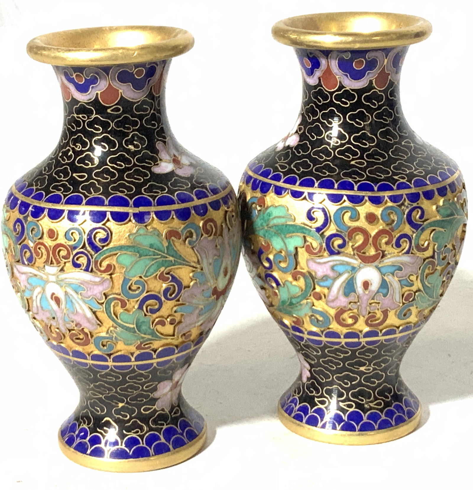 Pair Cloisonne Champleve Asian Vases on Stands (1 of 9)