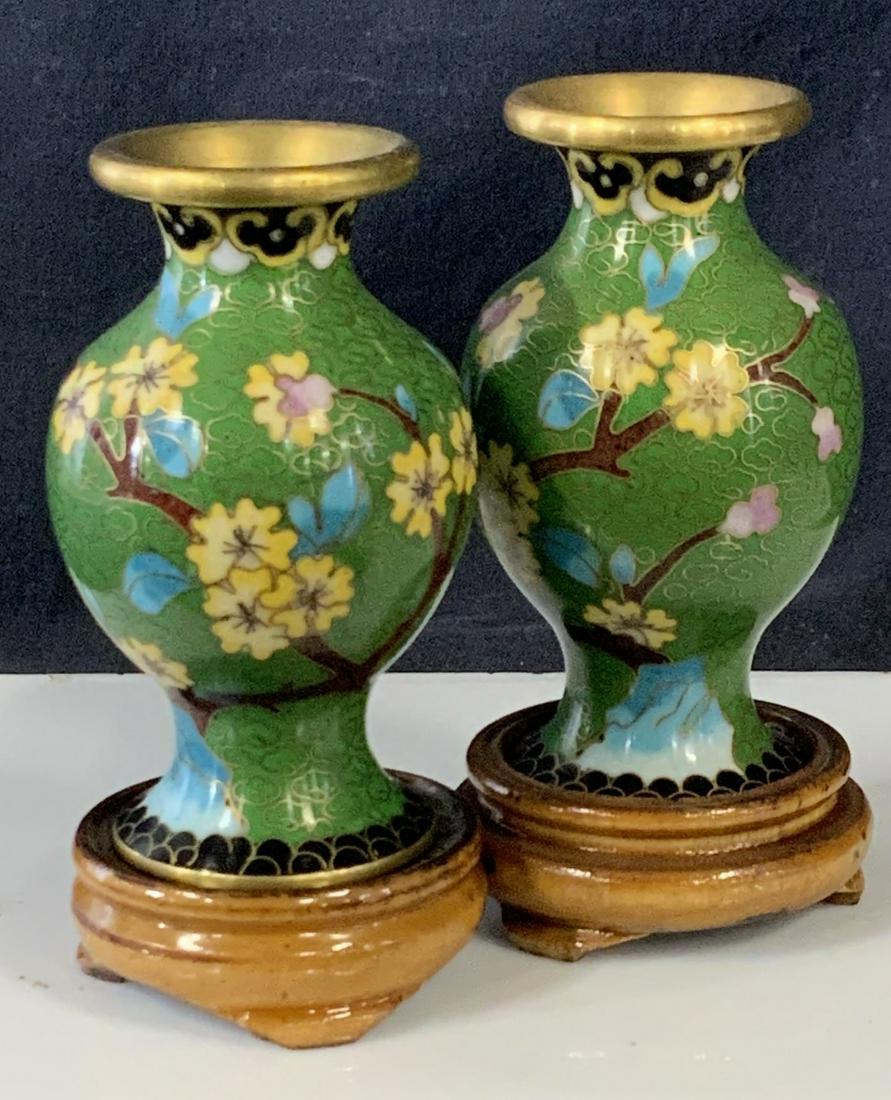 Pair Chinese Blossom Cloisonne Vases w Stand (1 of 8)