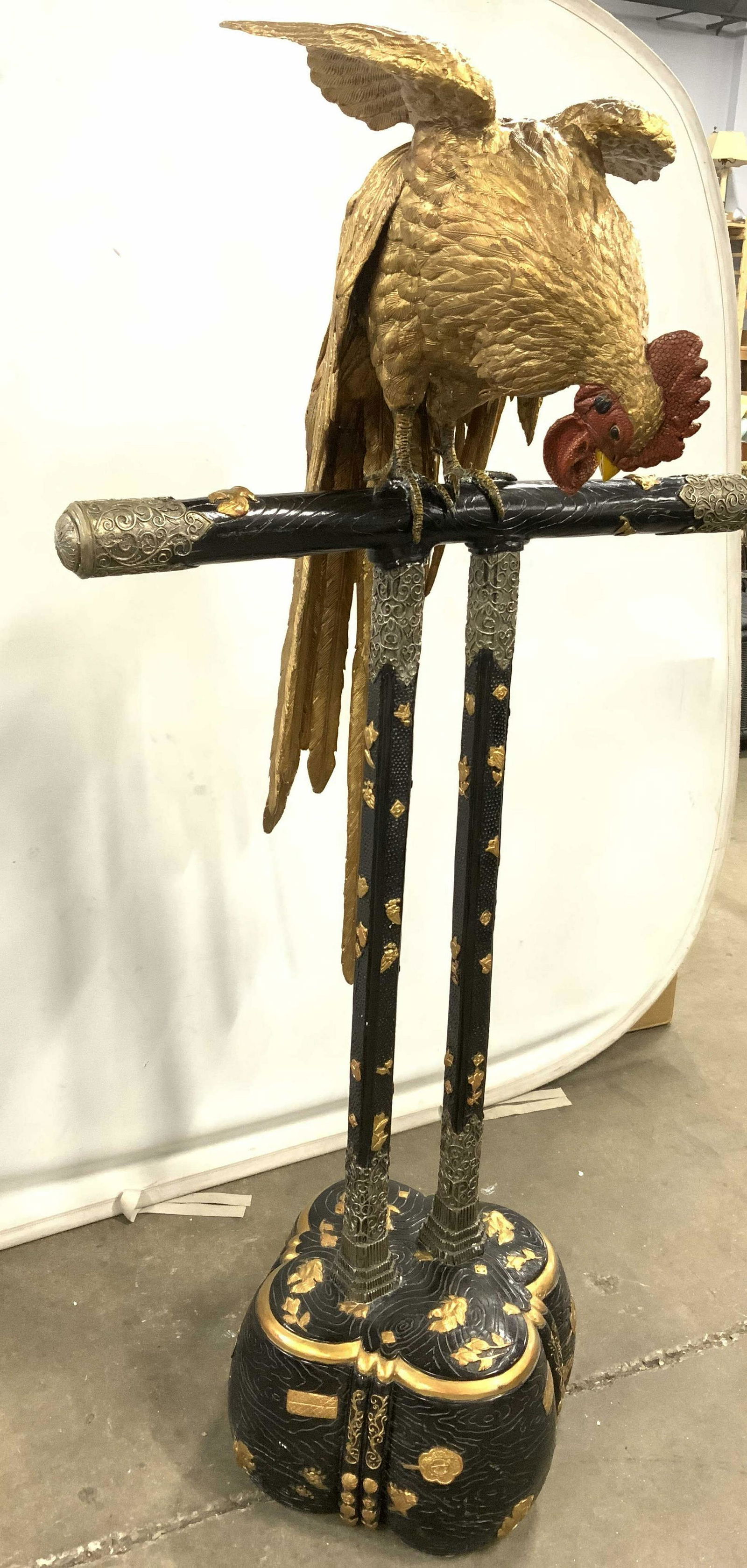 Gilded Metal Perched Rooster Sculpture 5FT H (1 of 17)