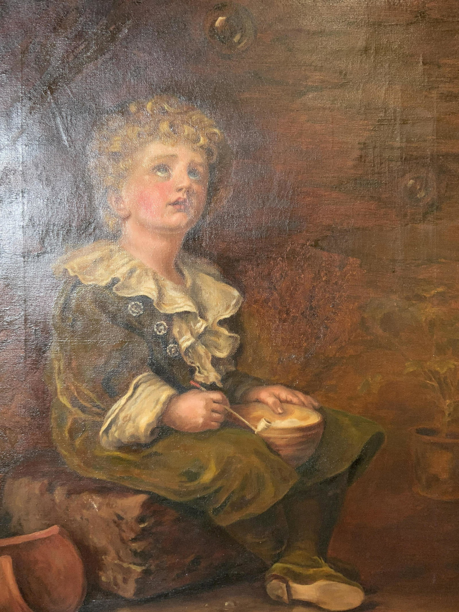 Antique TOPLIS Signed Boy Blowing Bubbles Painting (1 of 13)