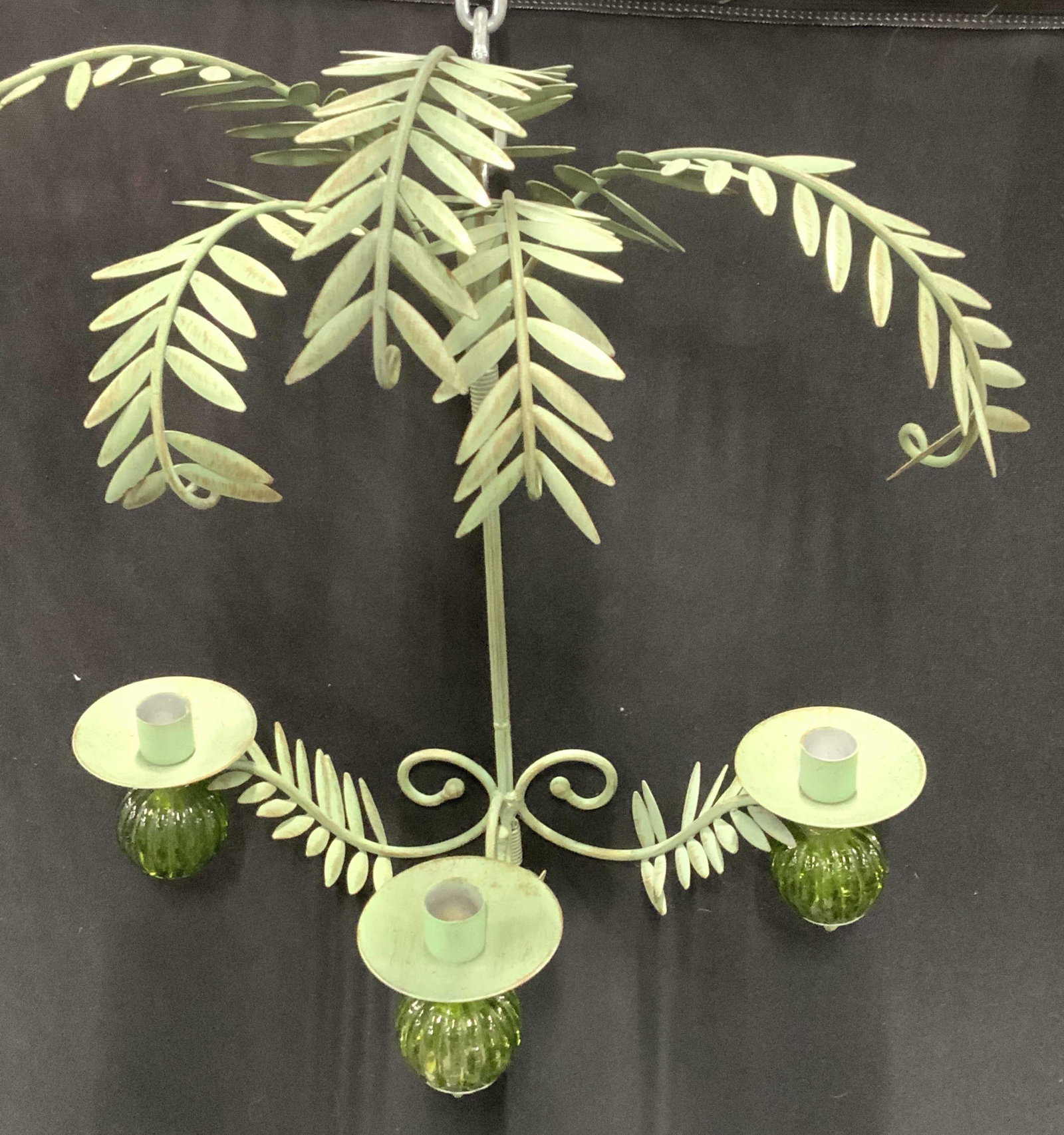 Pair Palm Toleware 3 Arm Candelabra Sconces (1 of 10)