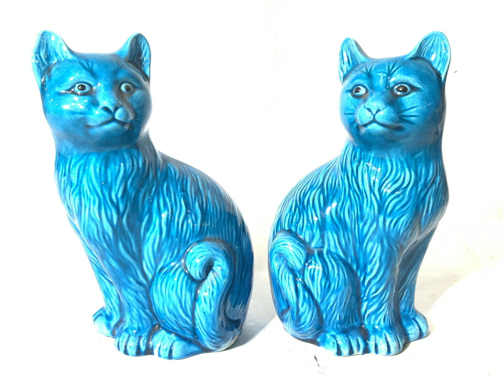 Pair Of Blue Ceramic Cat Sculptures (1 of 9)