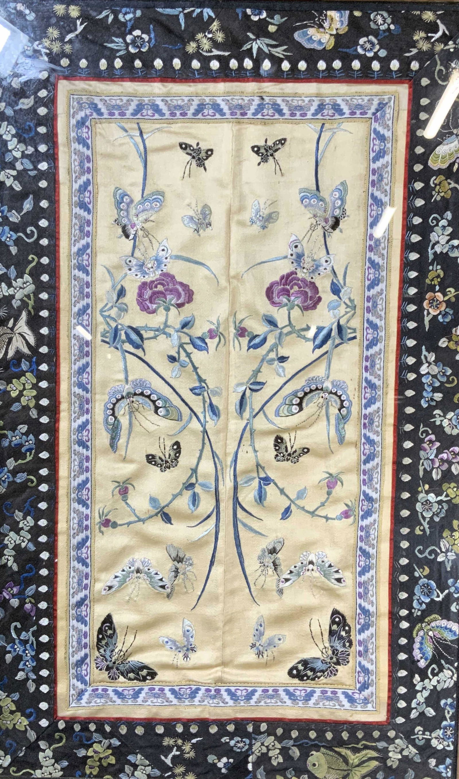 Framed Asian Embroidered Butterflies on Silk (1 of 8)