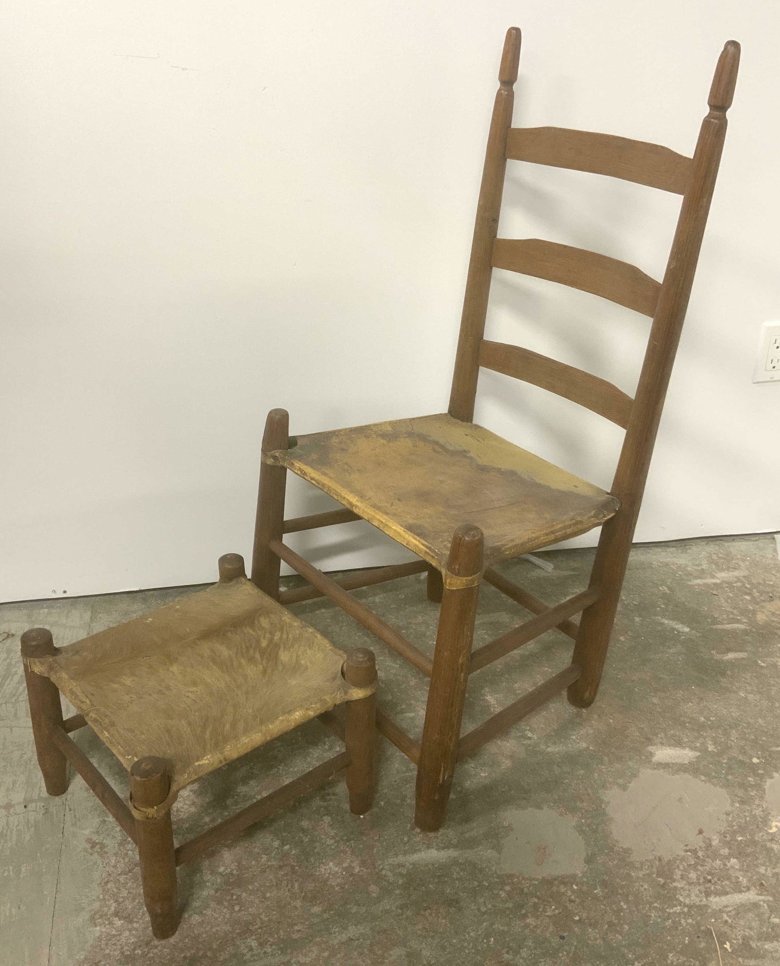 Antique Leather Seated  Side chair w Ottoman (1 of 9)