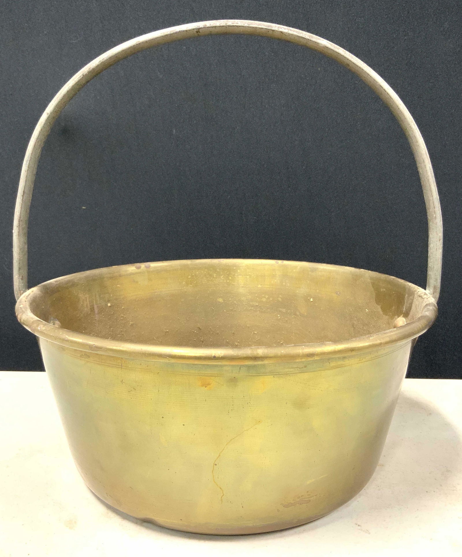 Antique Shallow Brass Bucket Basket (1 of 8)