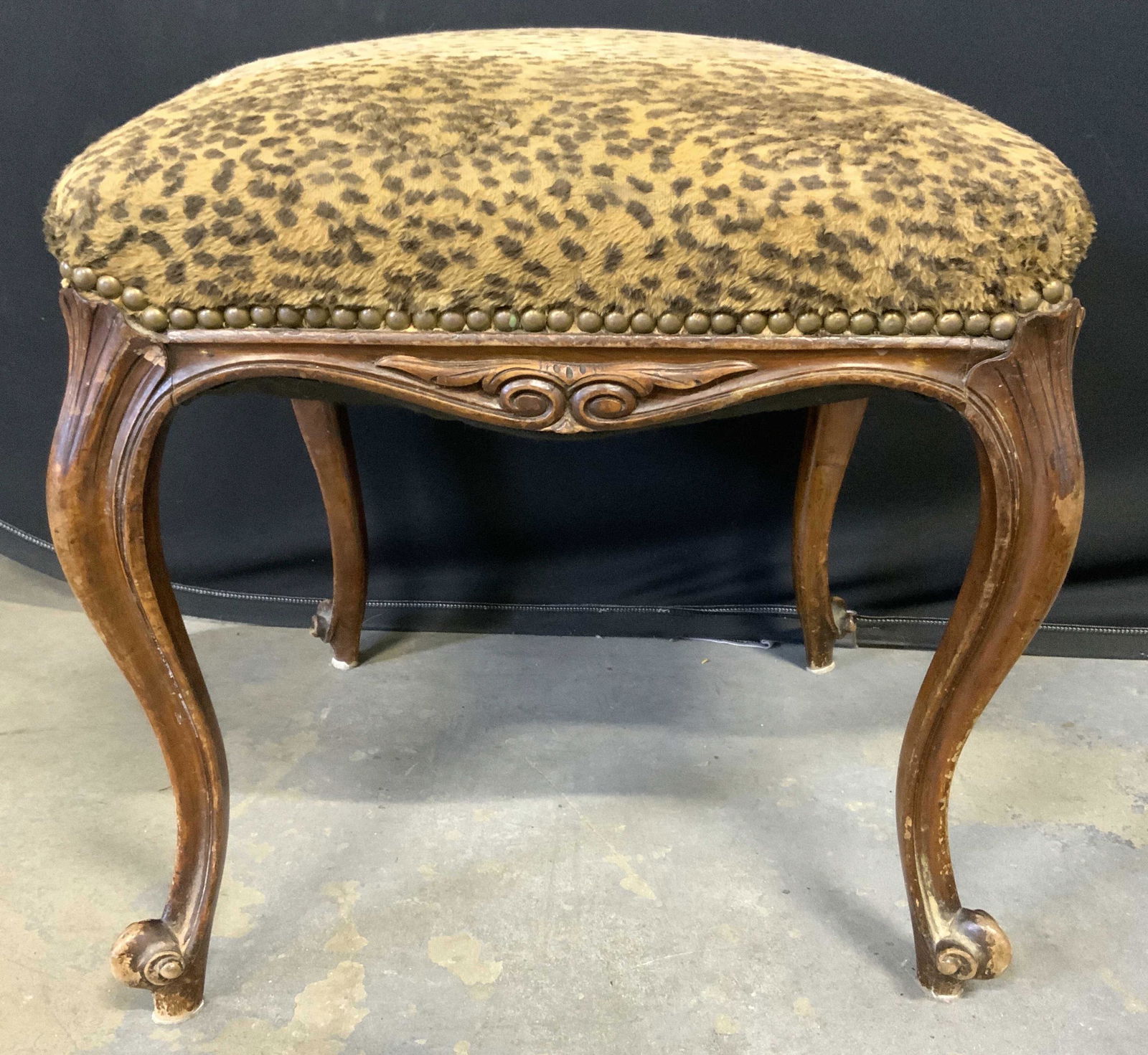 Vintage Leopard Print Upholstered Ottoman (1 of 8)