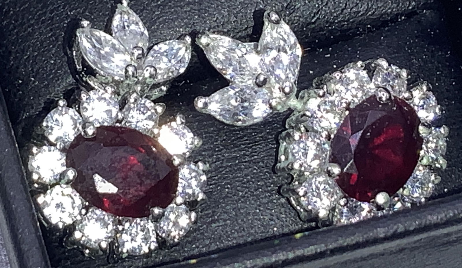 LANDAU Signed Crystal Ruby Drop Earrings, Box (1 of 5)