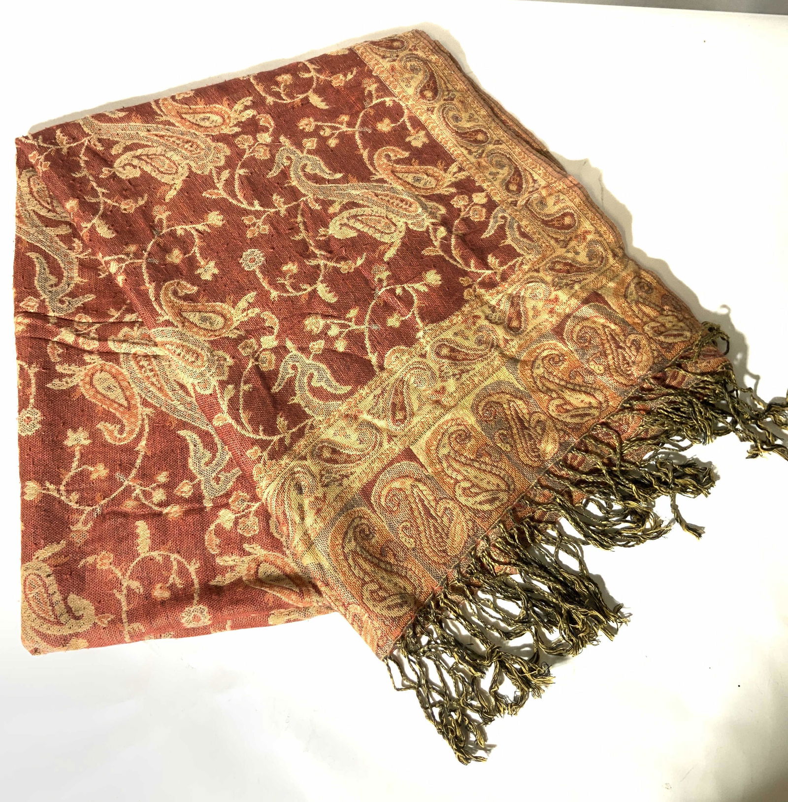 Reversible Paisley Wool Scarf W Fringe (1 of 11)