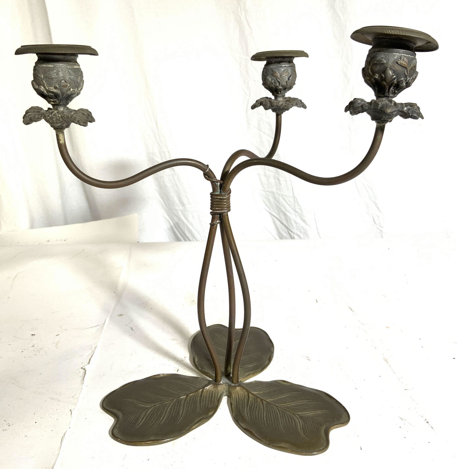 Vintage 3 Arm Brass Candelabra W Leaf Feet (1 of 8)