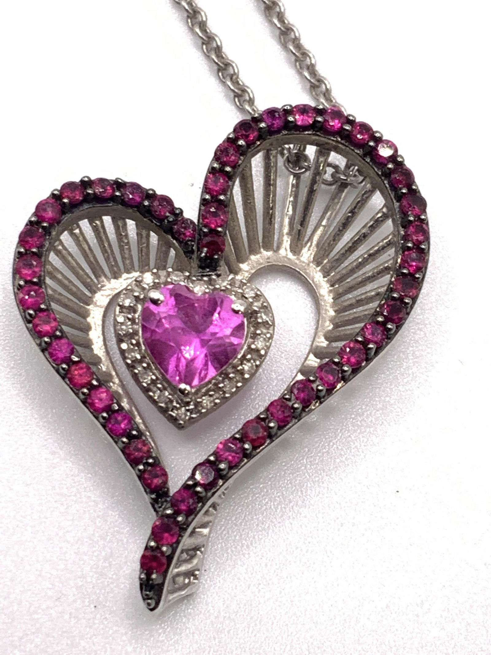 JWBR Sterling Pink Topaz & Diamond Heart Necklace (1 of 5)
