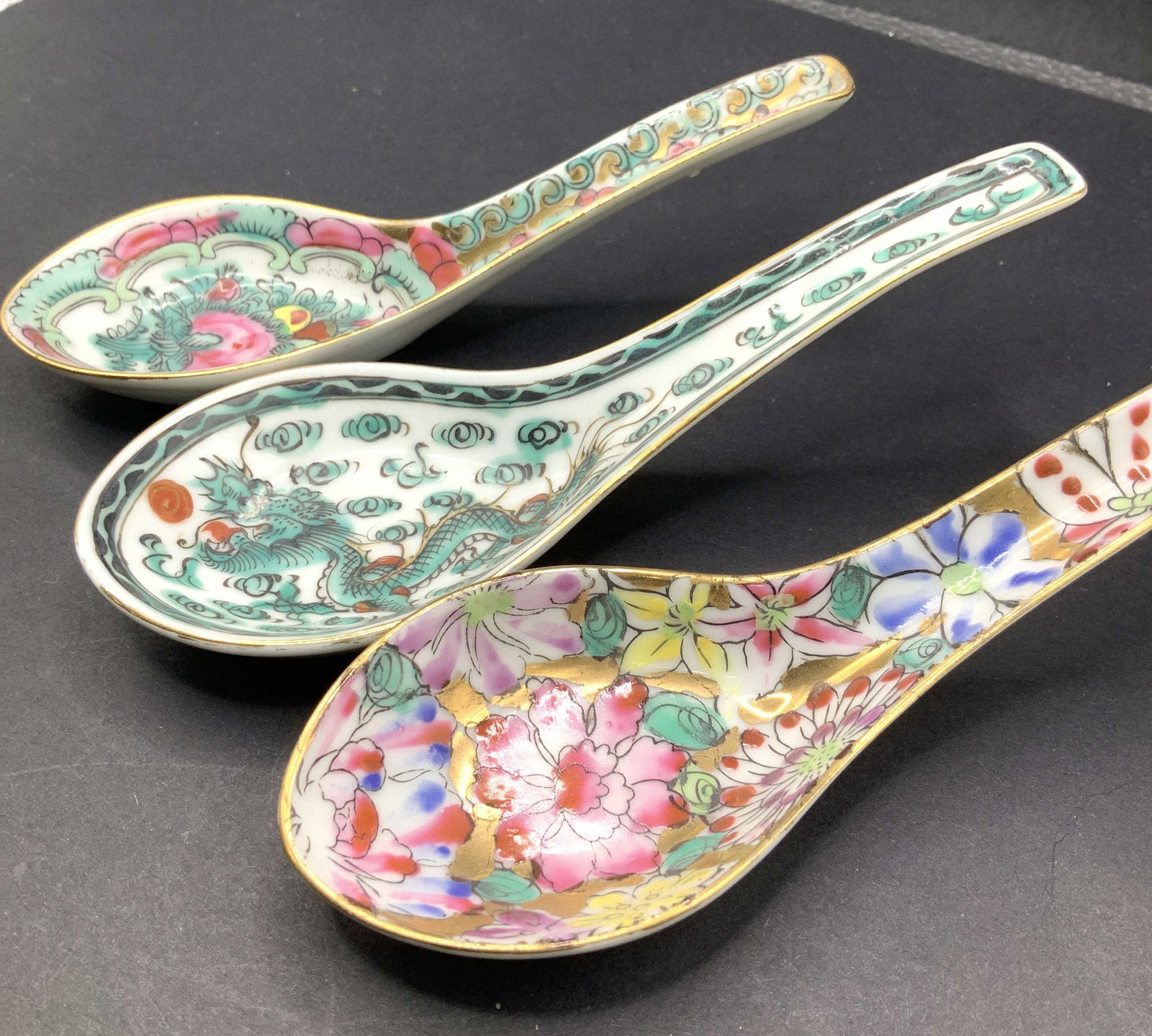 Set 3 Hand Painted Chinese Porcelain Soup Spoons (1 of 7)