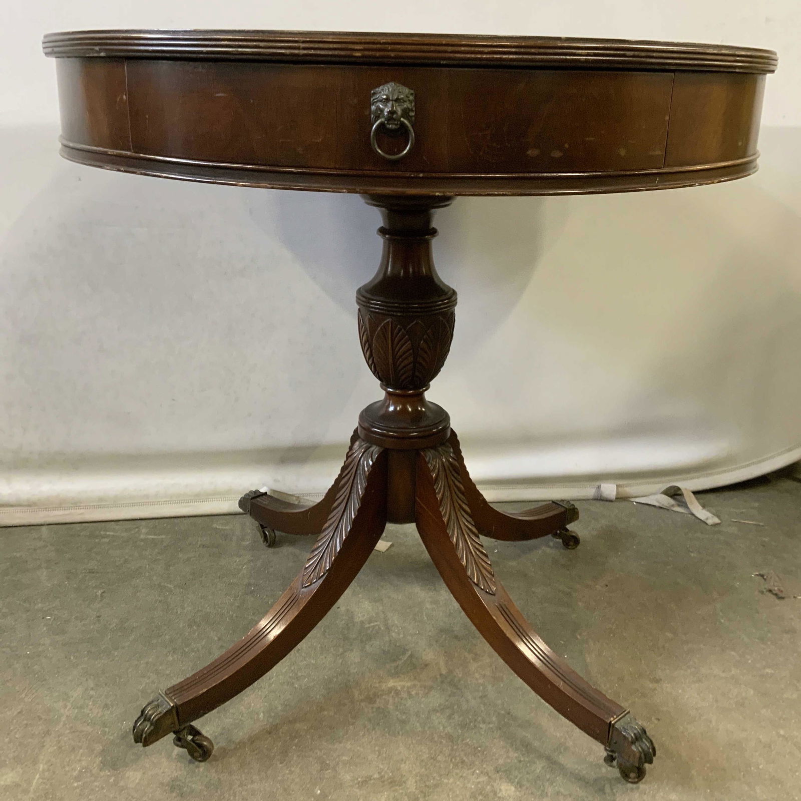 IMPERIAL Side Table w Leather Inlay on Casters (1 of 9)